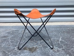 Beautiful Iron and Saddle Leather Stools, Black and Cognac Leather