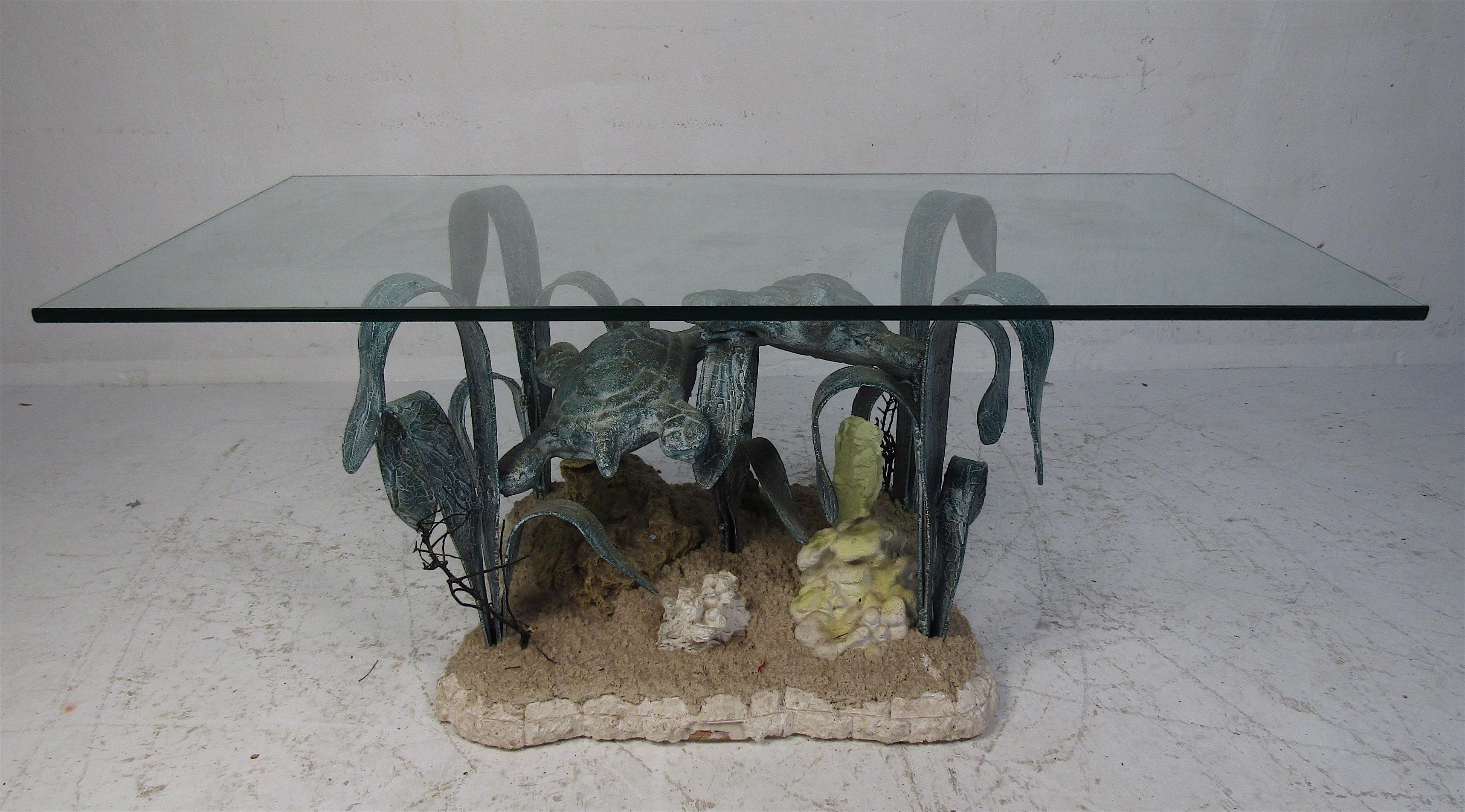 Mid-Century Modern Beautiful Iron Turtle Reef Coffee Table