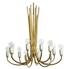 Beautiful Italian 12 Armed Mid-Century Modern Brass Cone Chandelier