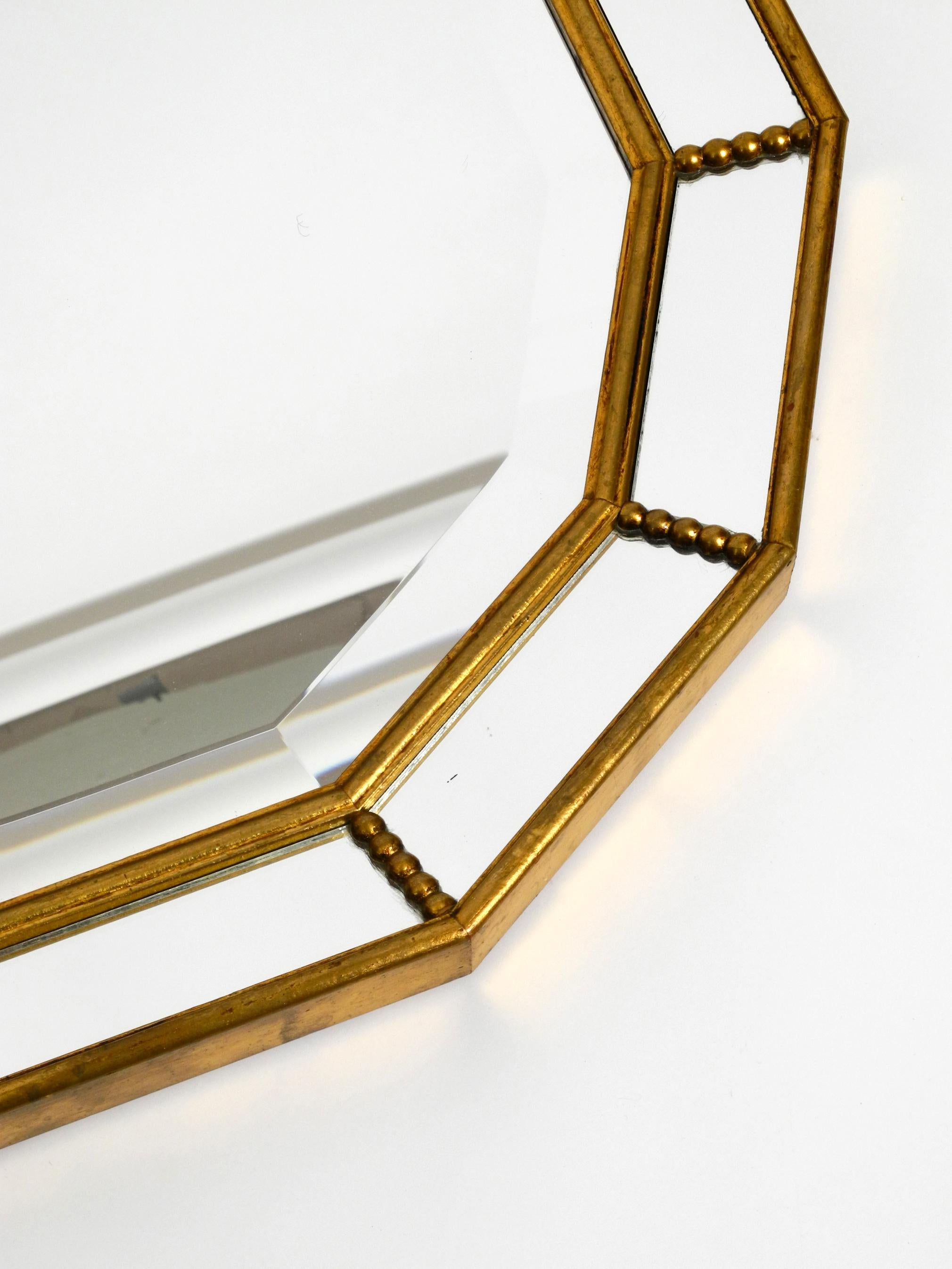 Beautiful Italian 12 Sided Gold-Plated Wall Mirror with Facet Cut from the 1960s 12