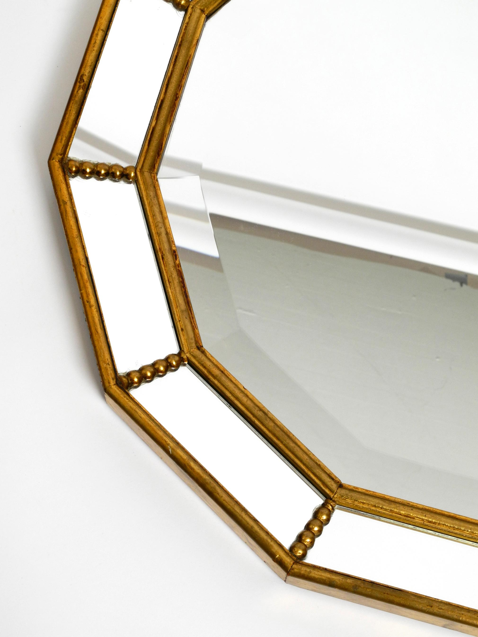 Gold Plate Beautiful Italian 12 Sided Gold-Plated Wall Mirror with Facet Cut from the 1960s
