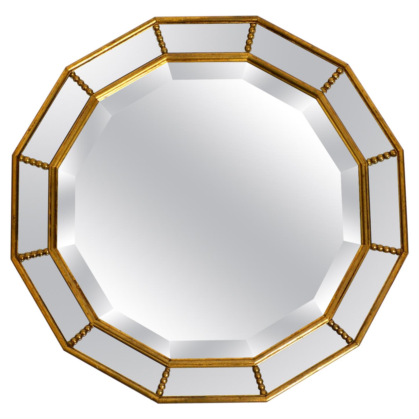 Beautiful Italian 12 Sided Gold-Plated Wall Mirror with Facet Cut from the 1960s