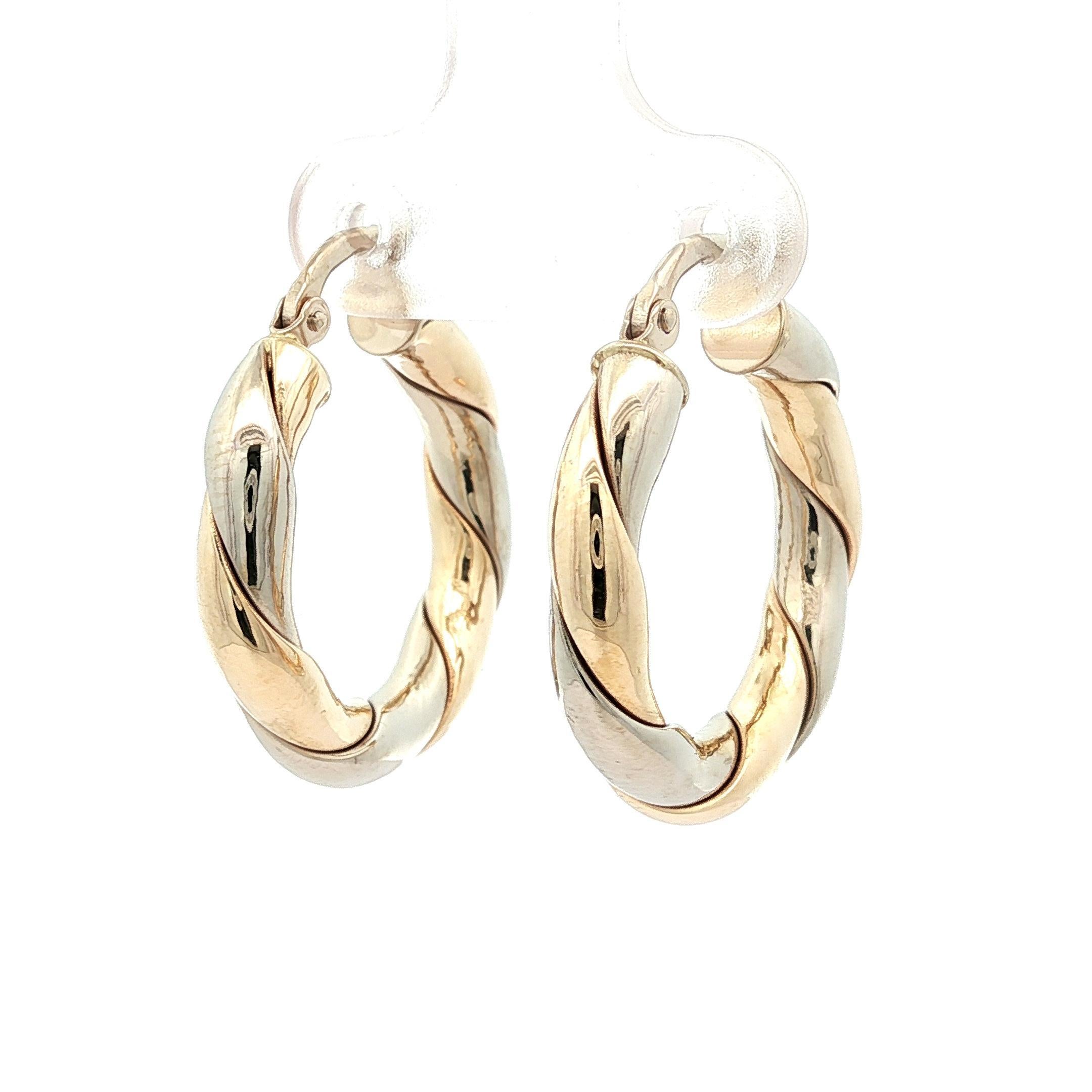 Boucles d'oreilles italiennes en or 14k TT à corde torsadée avec fermetures à bouton-pression Excellent état - En vente à Montclair, NJ