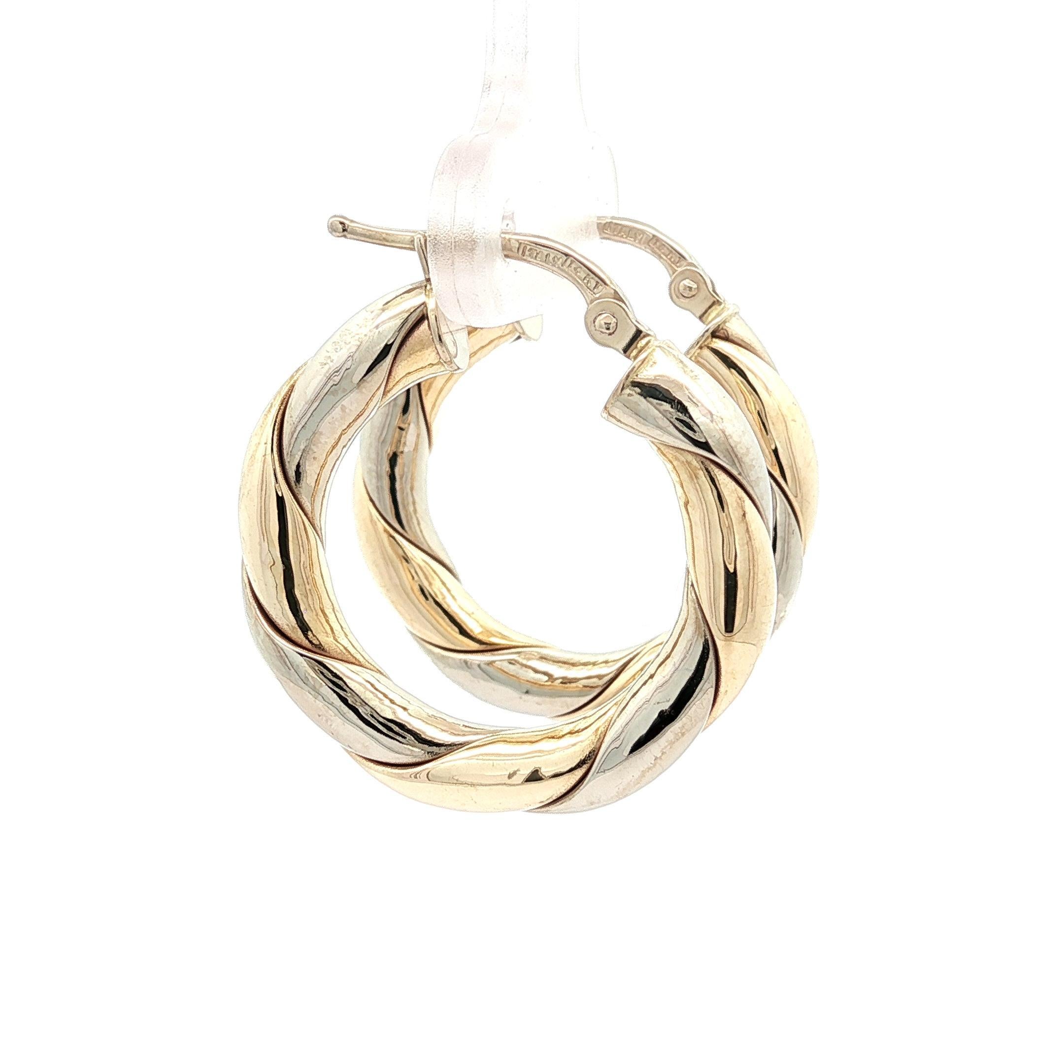 Boucles d'oreilles italiennes en or 14k TT à corde torsadée avec fermetures à bouton-pression en vente 1