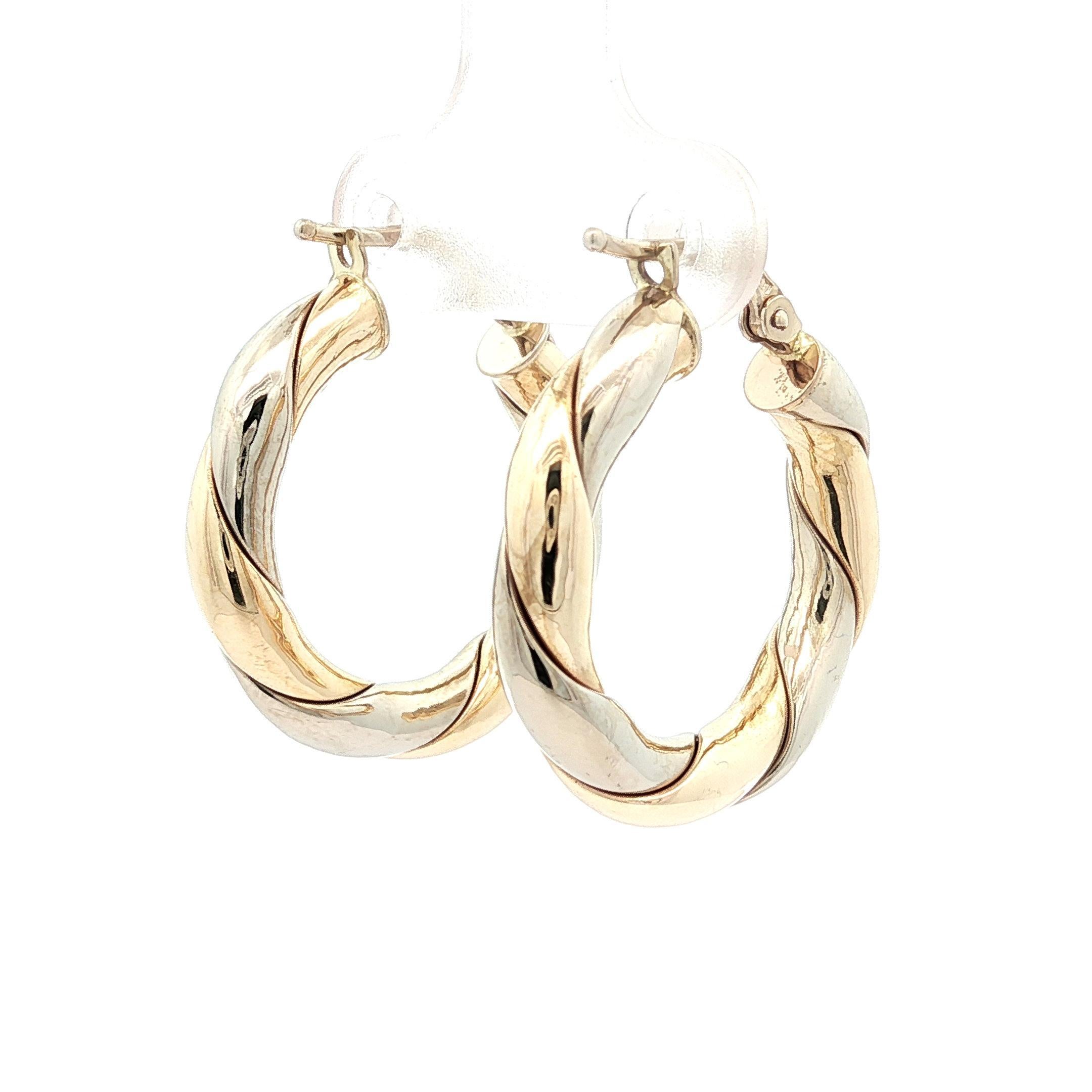 Boucles d'oreilles italiennes en or 14k TT à corde torsadée avec fermetures à bouton-pression en vente 2