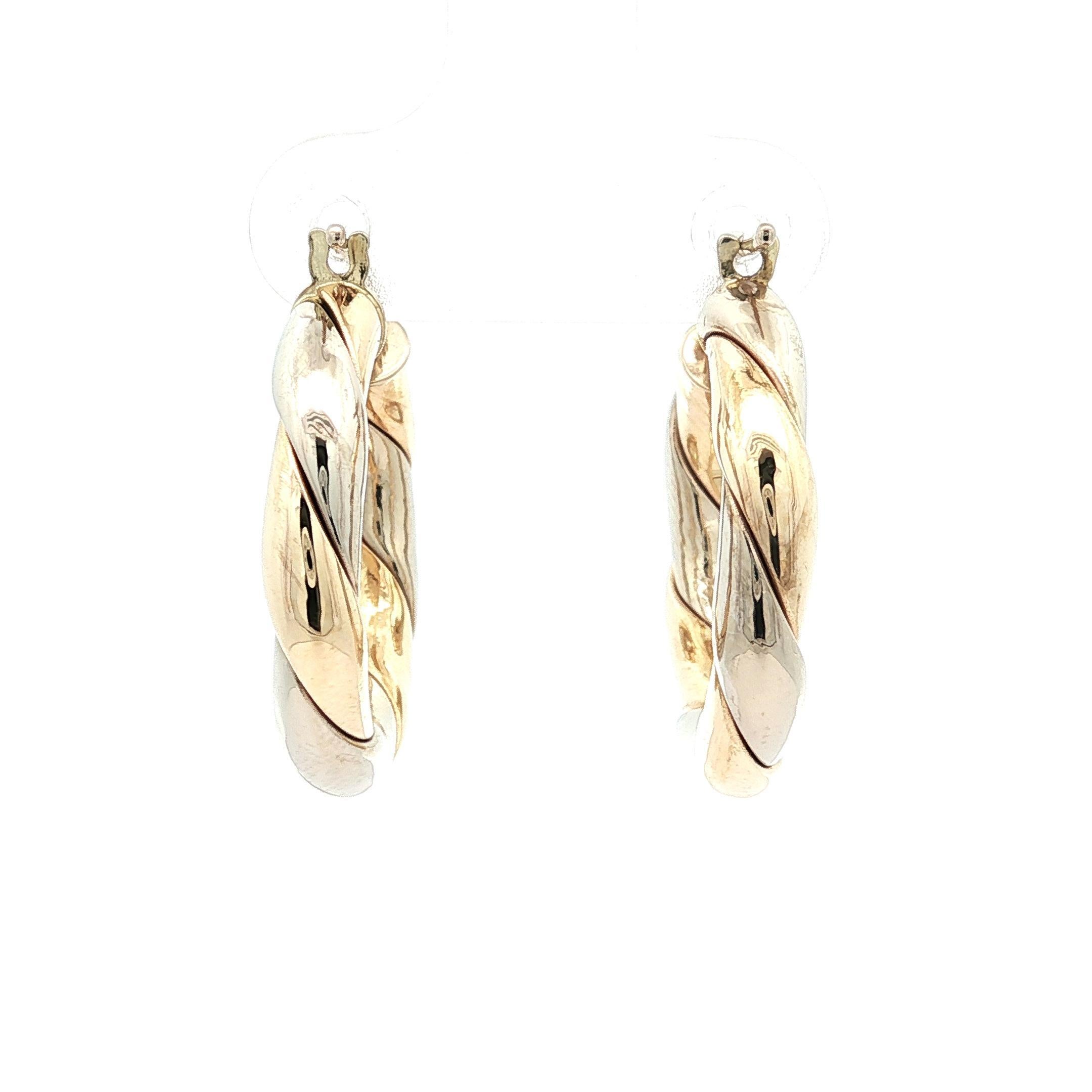 Boucles d'oreilles italiennes en or 14k TT à corde torsadée avec fermetures à bouton-pression en vente 3