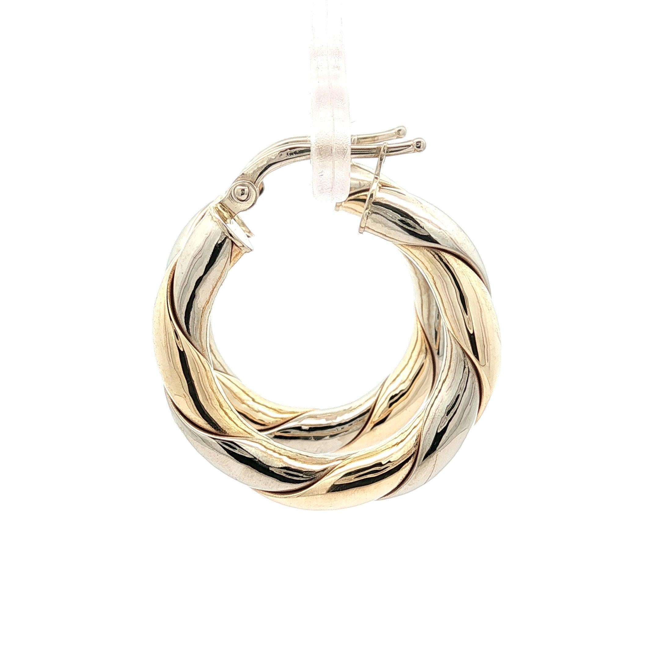 Boucles d'oreilles italiennes en or 14k TT à corde torsadée avec fermetures à bouton-pression en vente 4