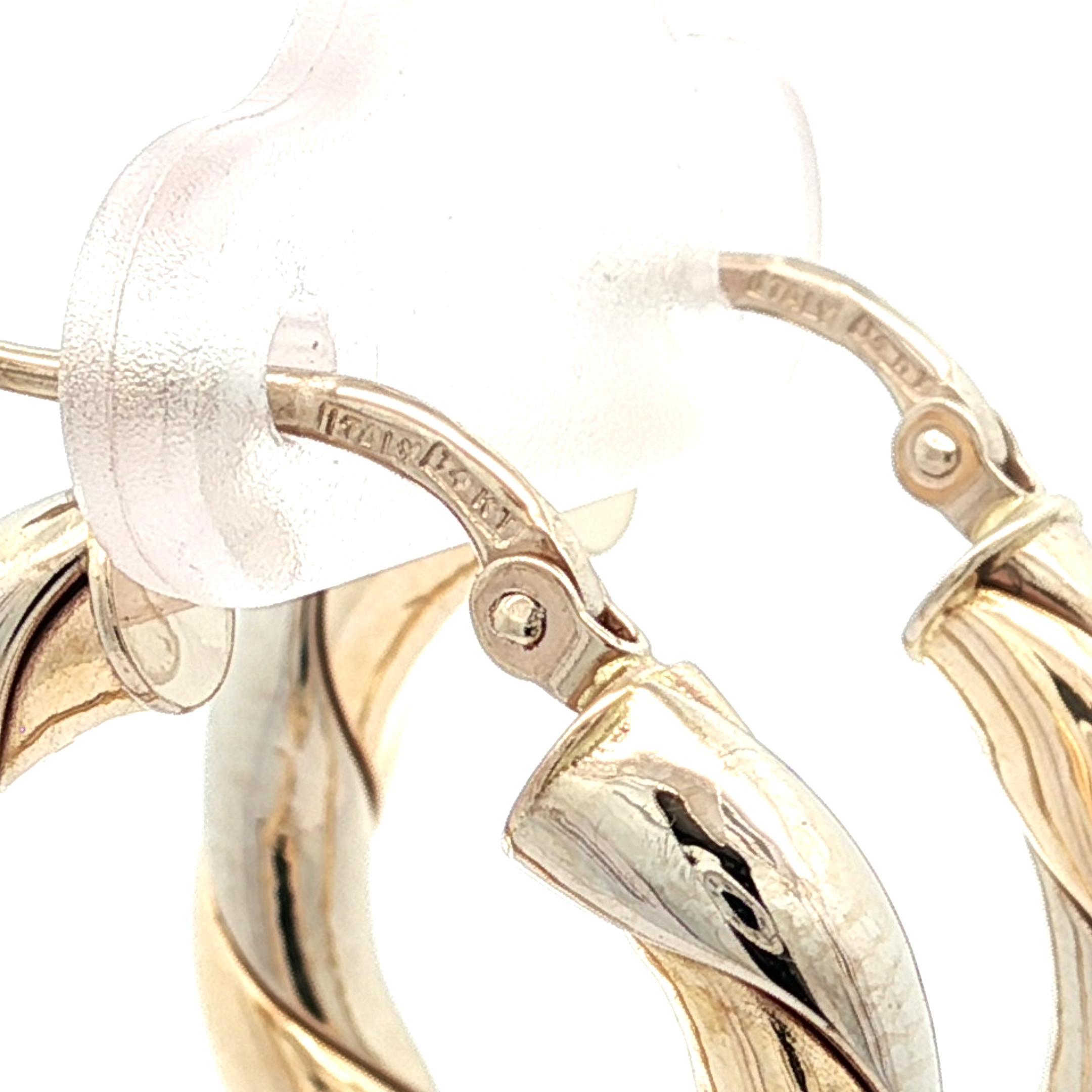 Boucles d'oreilles italiennes en or 14k TT à corde torsadée avec fermetures à bouton-pression en vente 5