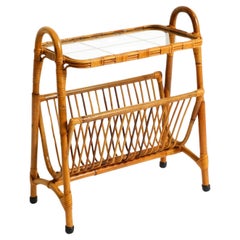 Beautiful Italian 1660s small bamboo side table with glass top and magazine rack