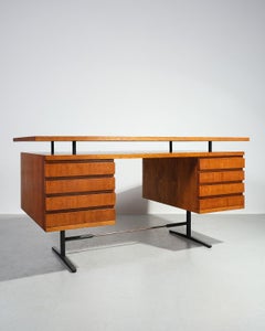 Beautiful Italian 1950s Wood and Metal Desk with Raised Top and Drawers
