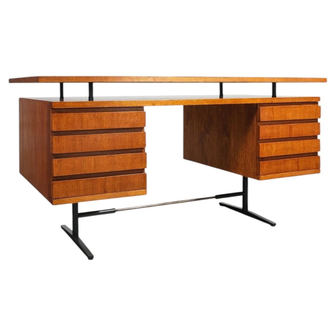 Beautiful Italian 1950s Wood and Metal Desk with Raised Top and Drawers