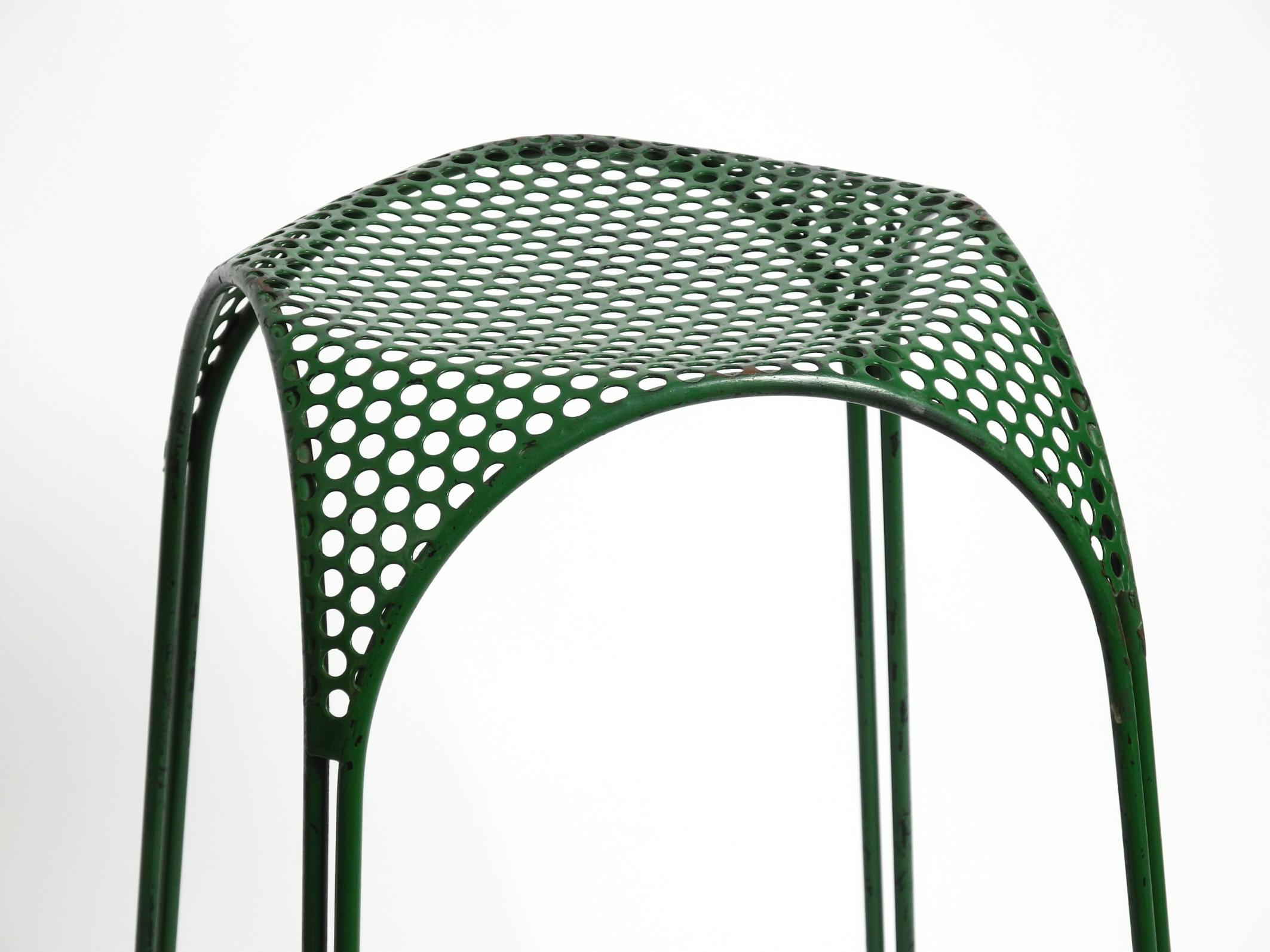 Italian 1960s bar stool made of green painted metal with perforated metal seat For Sale 7