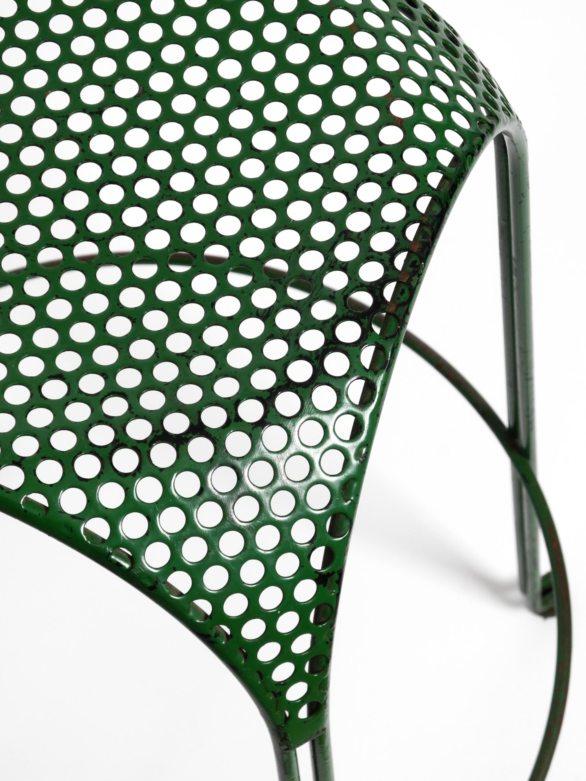 Italian 1960s bar stool made of green painted metal with perforated metal seat For Sale 9