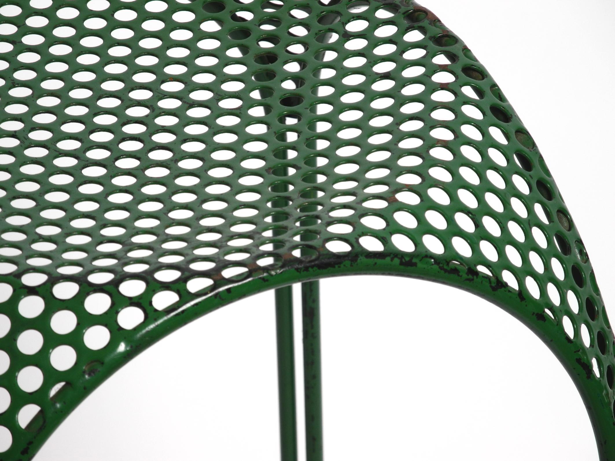 Italian 1960s bar stool made of green painted metal with perforated metal seat For Sale 10
