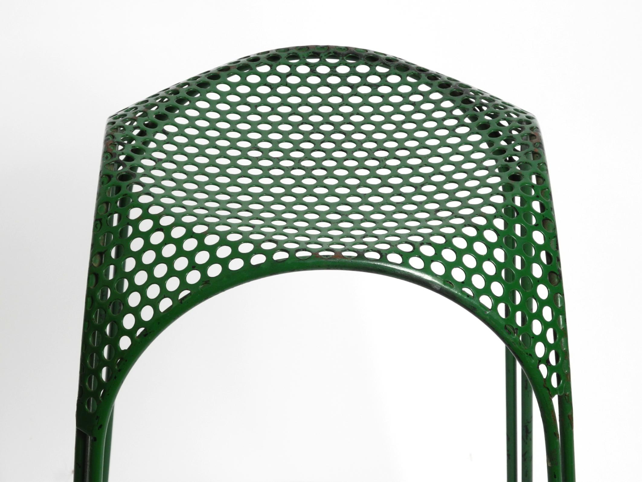Italian 1960s bar stool made of green painted metal with perforated metal seat For Sale 12