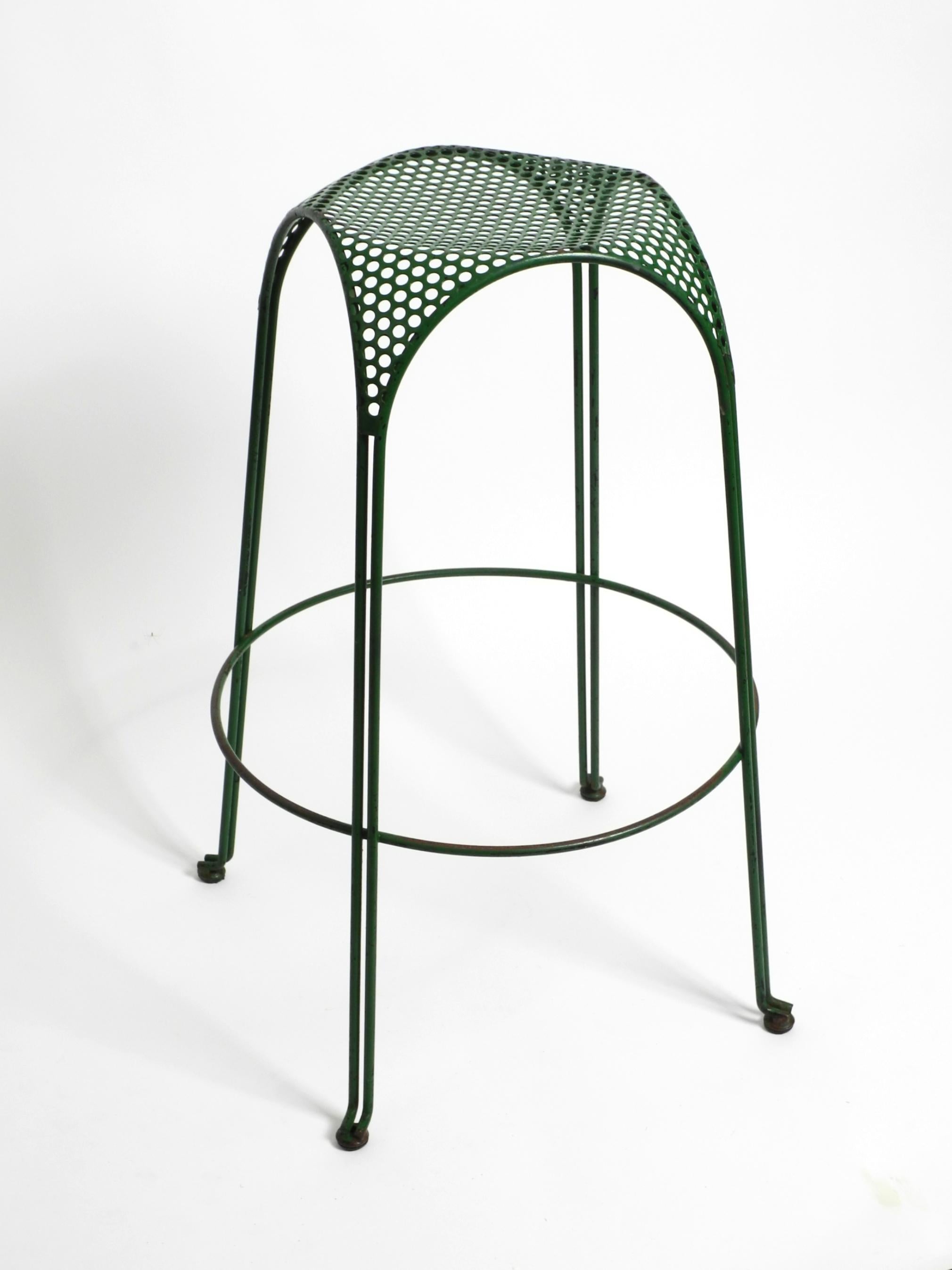 Italian 1960s bar stool made of green painted metal with perforated metal seat For Sale 13