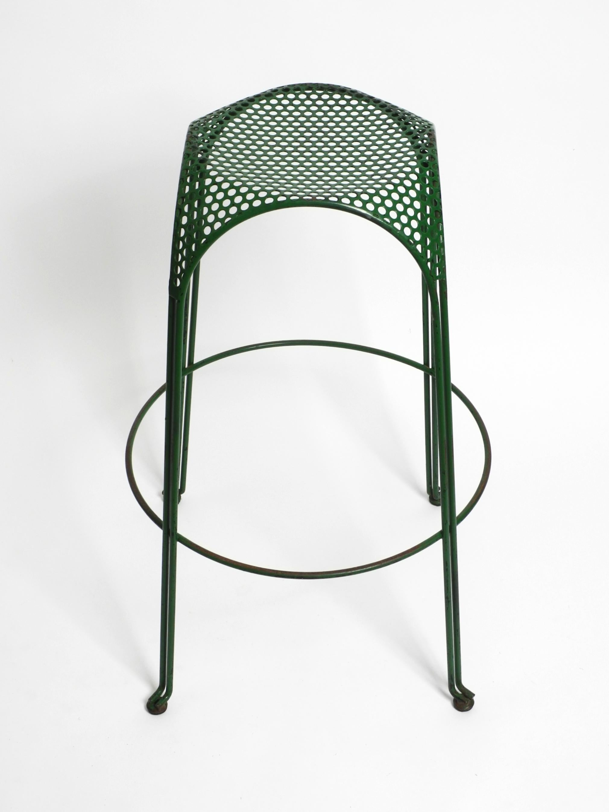 Mid-20th Century Italian 1960s bar stool made of green painted metal with perforated metal seat For Sale