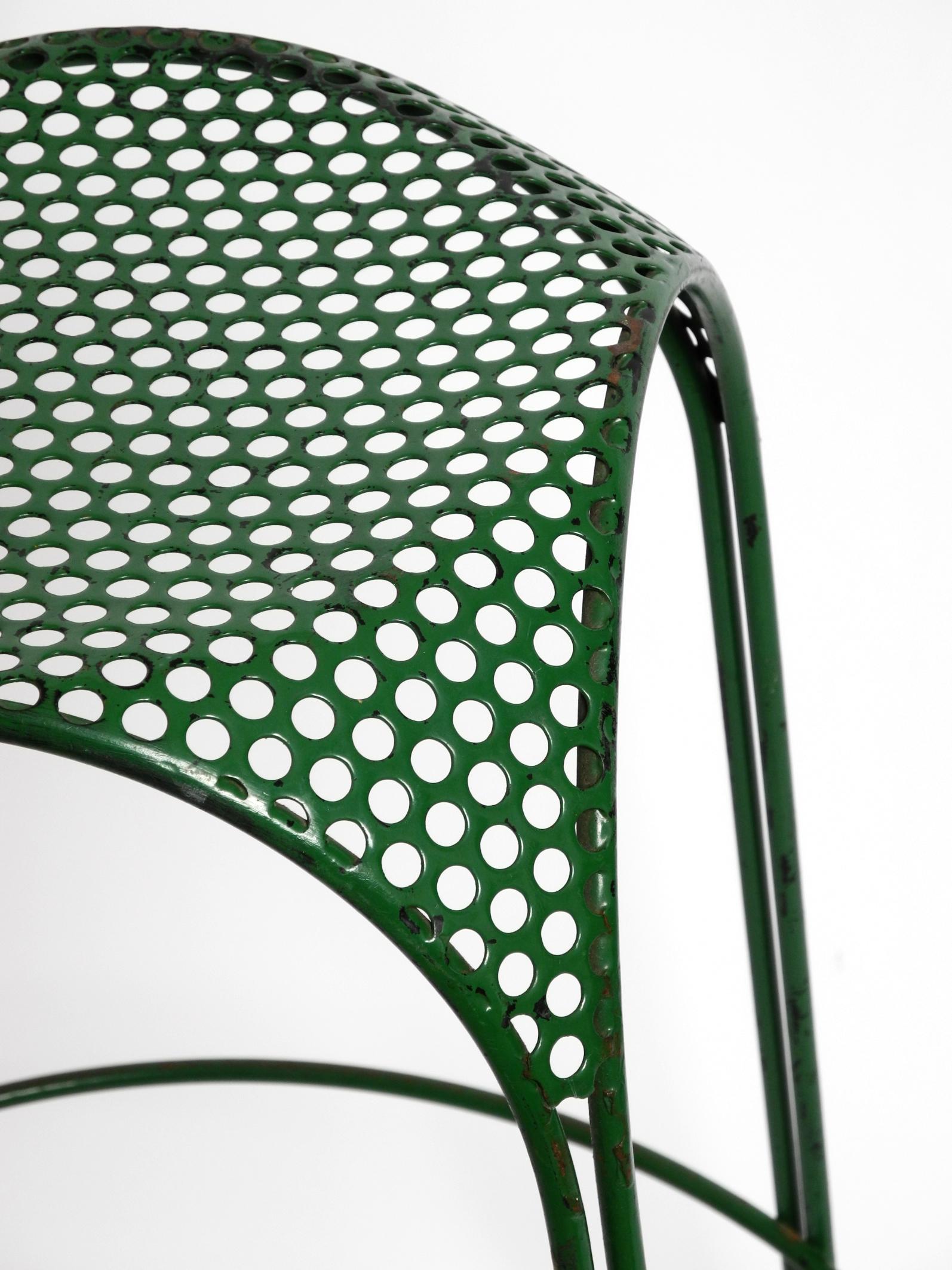 Italian 1960s bar stool made of green painted metal with perforated metal seat For Sale 1