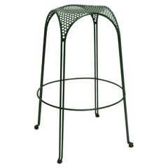 Vintage Italian 1960s bar stool made of green painted metal with perforated metal seat