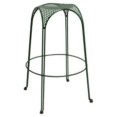 Tabouret de bar italien des années 1960 en métal peint en vert avec assise en métal perforé