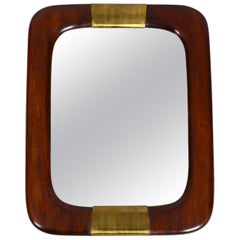 Beautiful Italian 1960s Large Teak Wall Mirror with Brass Elements