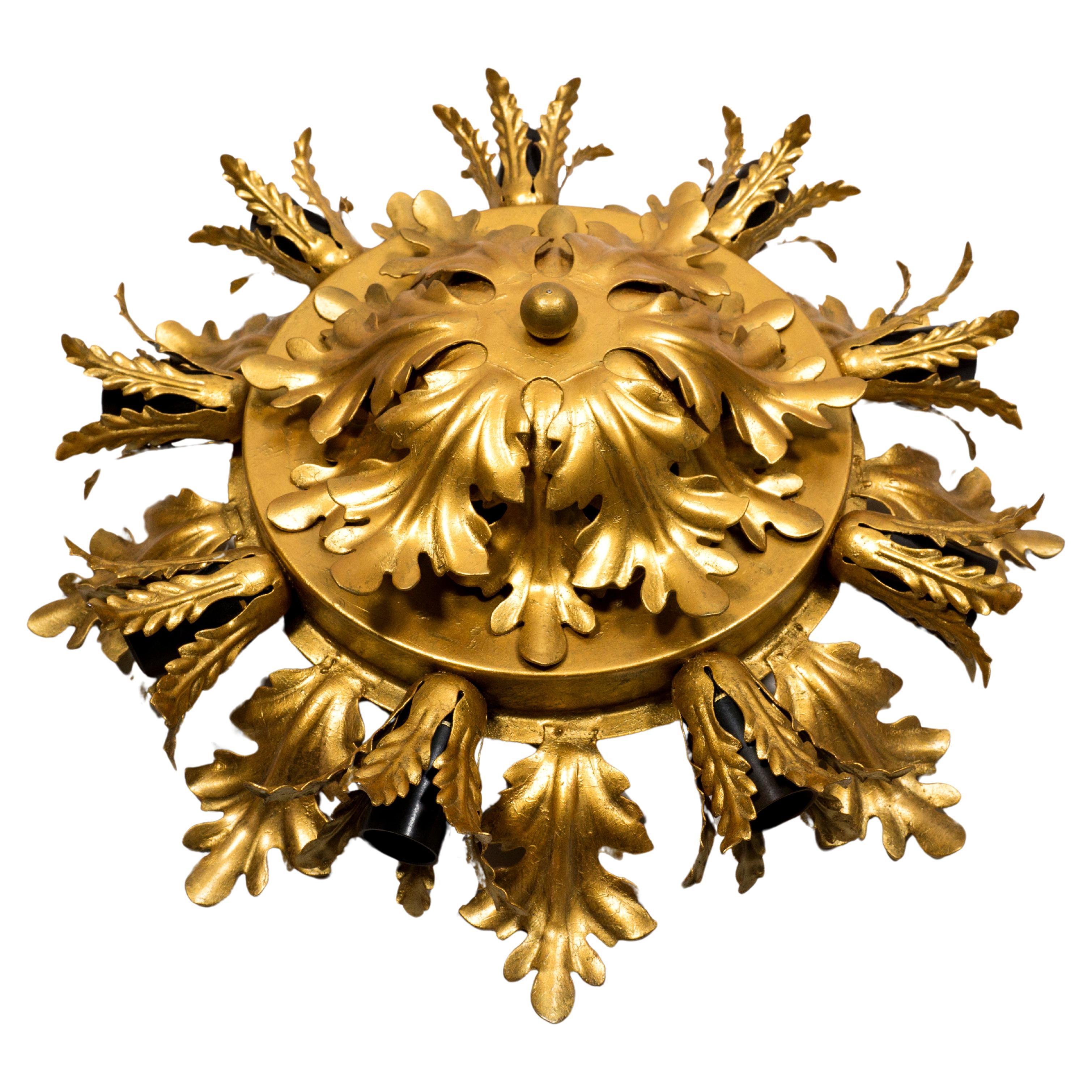Schöne italienische Mid-Century-Lampe mit vergoldetem Blättern und Sonnenschliff von Banci Firenze, 1970er Jahre im Angebot