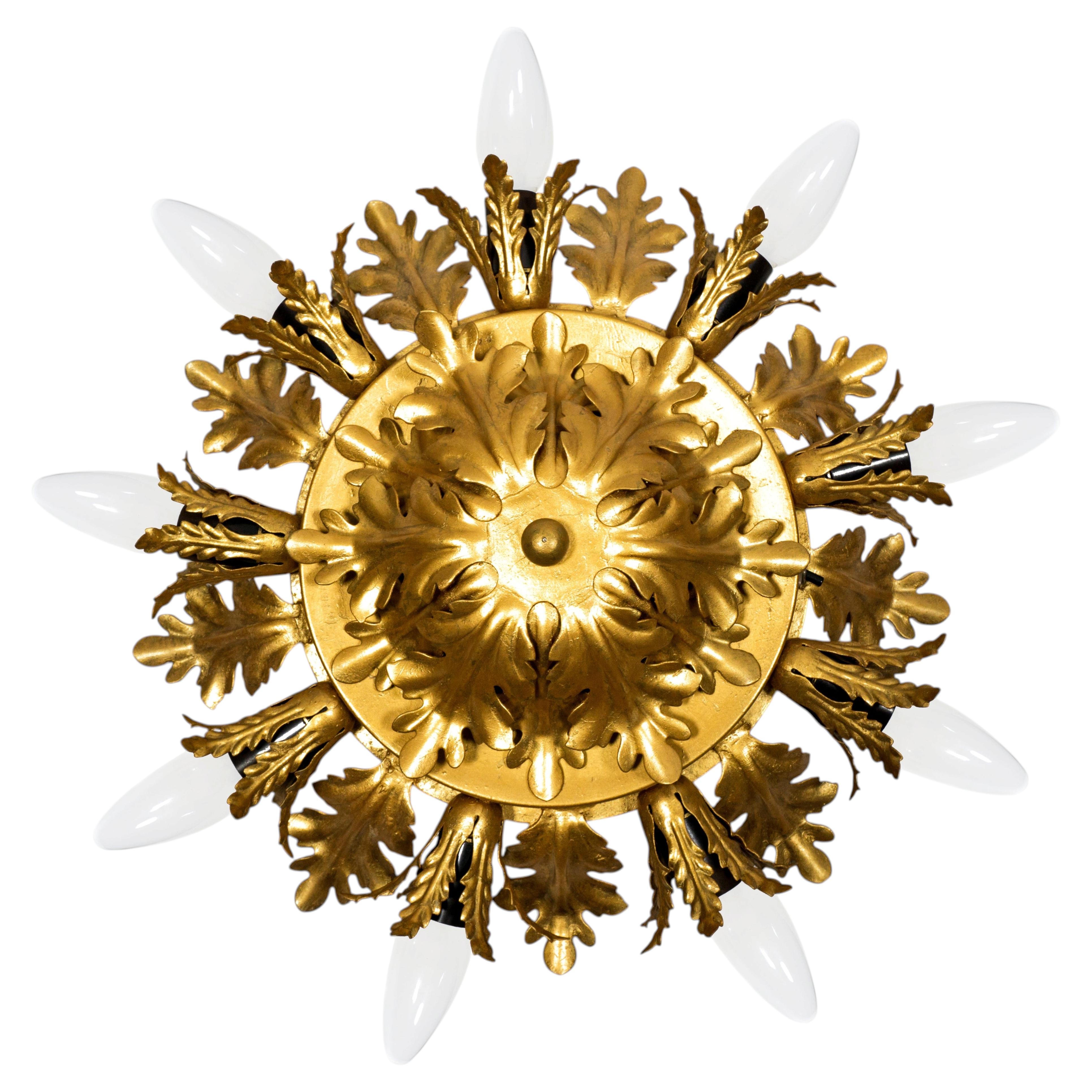 Large Gilded Banci Firenze Lamp Hollywood Regency Flush Mount, Italy 1970s For Sale