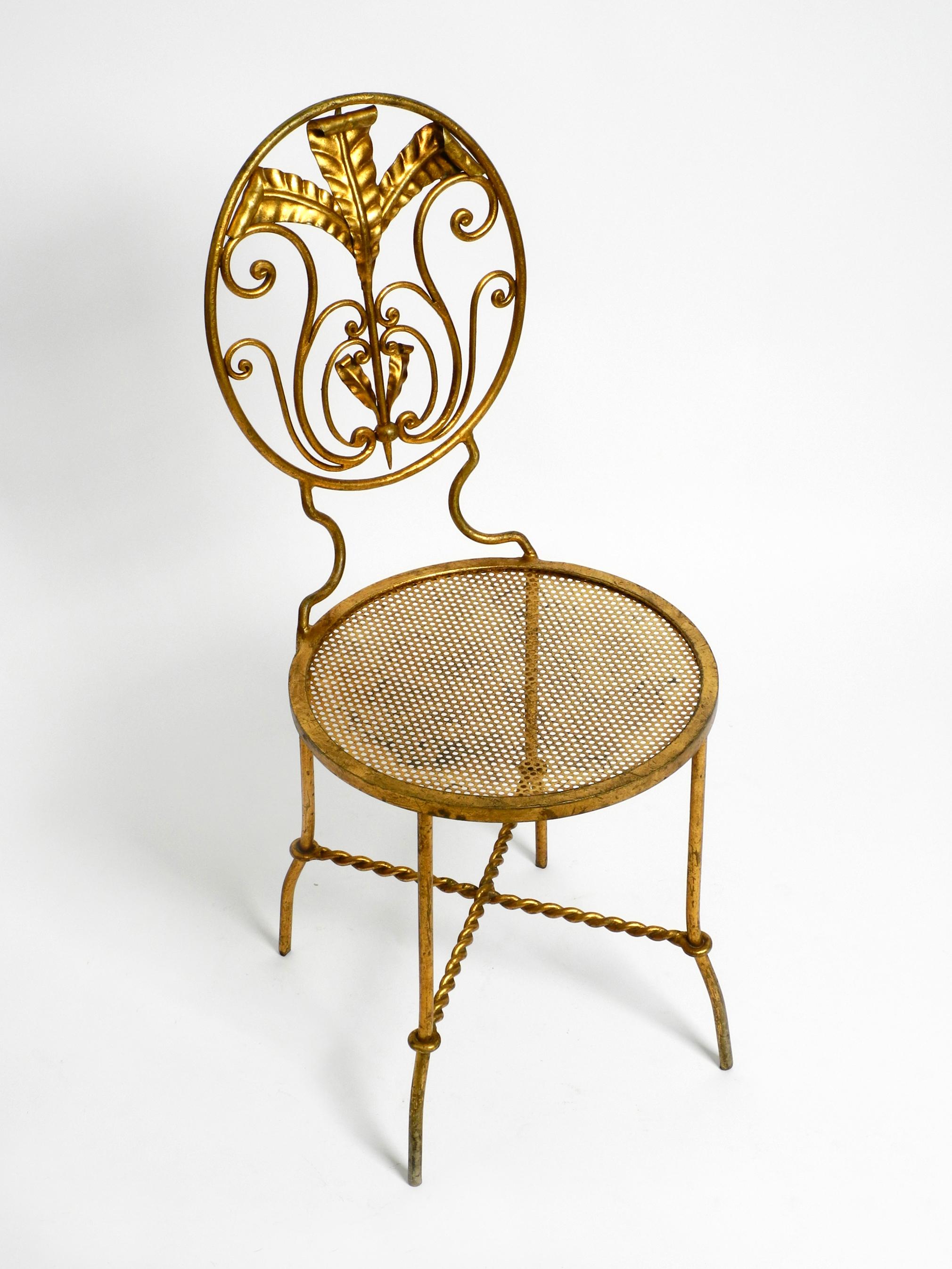Beautiful Italian 70's Regency Design Gold Plated Wrought Iron Chair For Sale 14