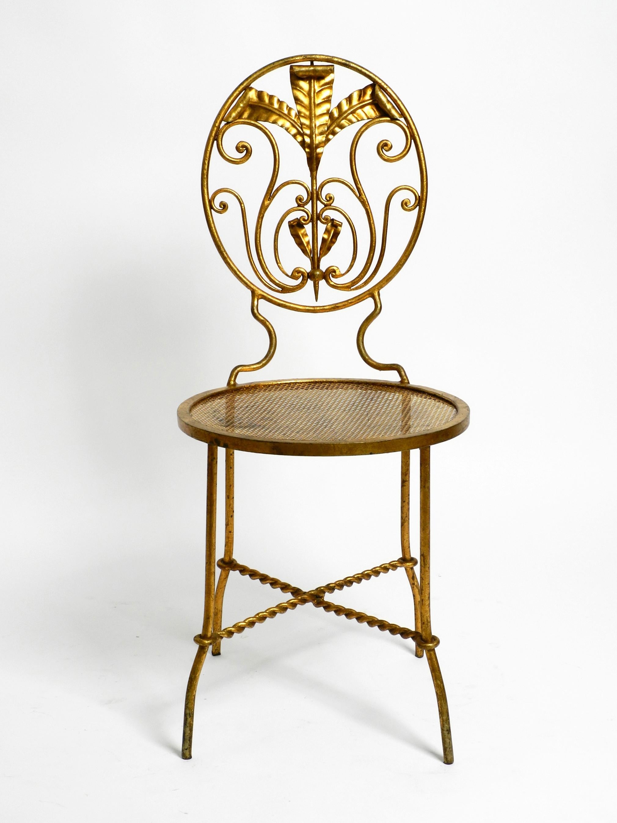 Beautiful Italian 70's Regency Design Gold Plated Wrought Iron Chair For Sale 15
