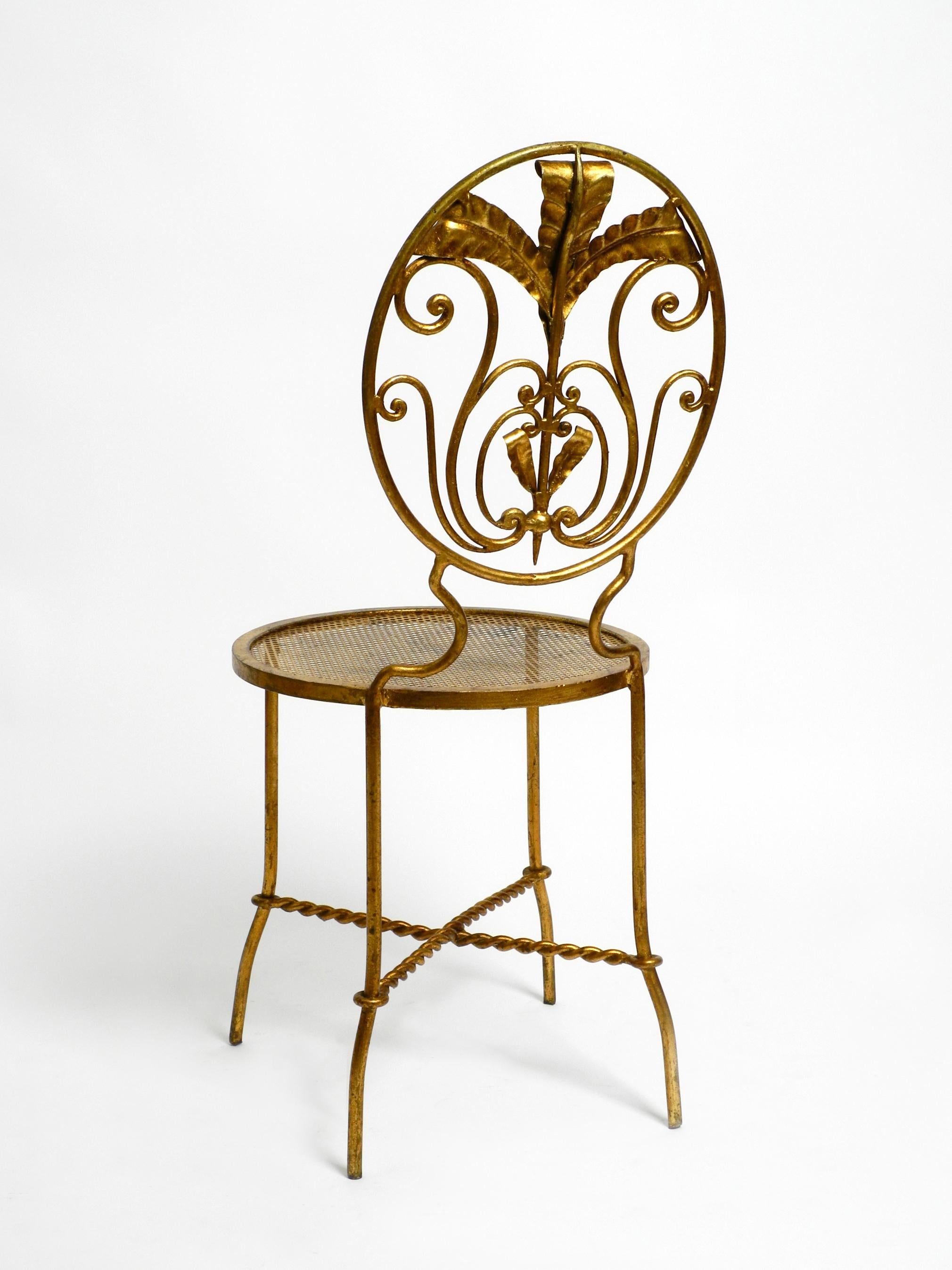 Late 20th Century Beautiful Italian 70's Regency Design Gold Plated Wrought Iron Chair For Sale