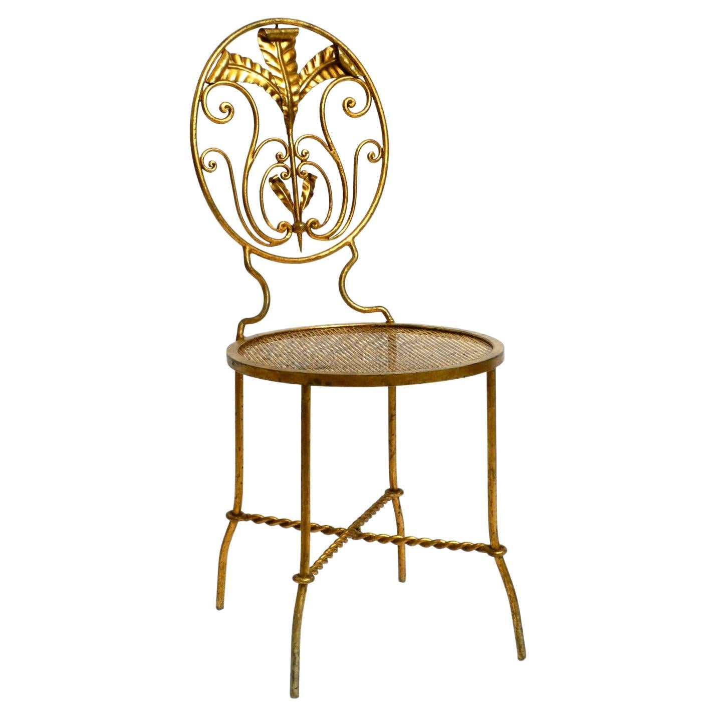 Beautiful Italian 70's Regency Design Gold Plated Wrought Iron Chair For Sale
