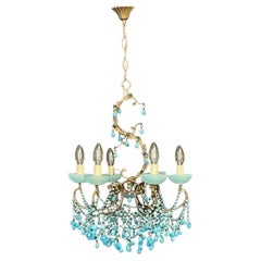 Beautiful Italian Aqua Opaline Blue Chandelier, circa 1930s