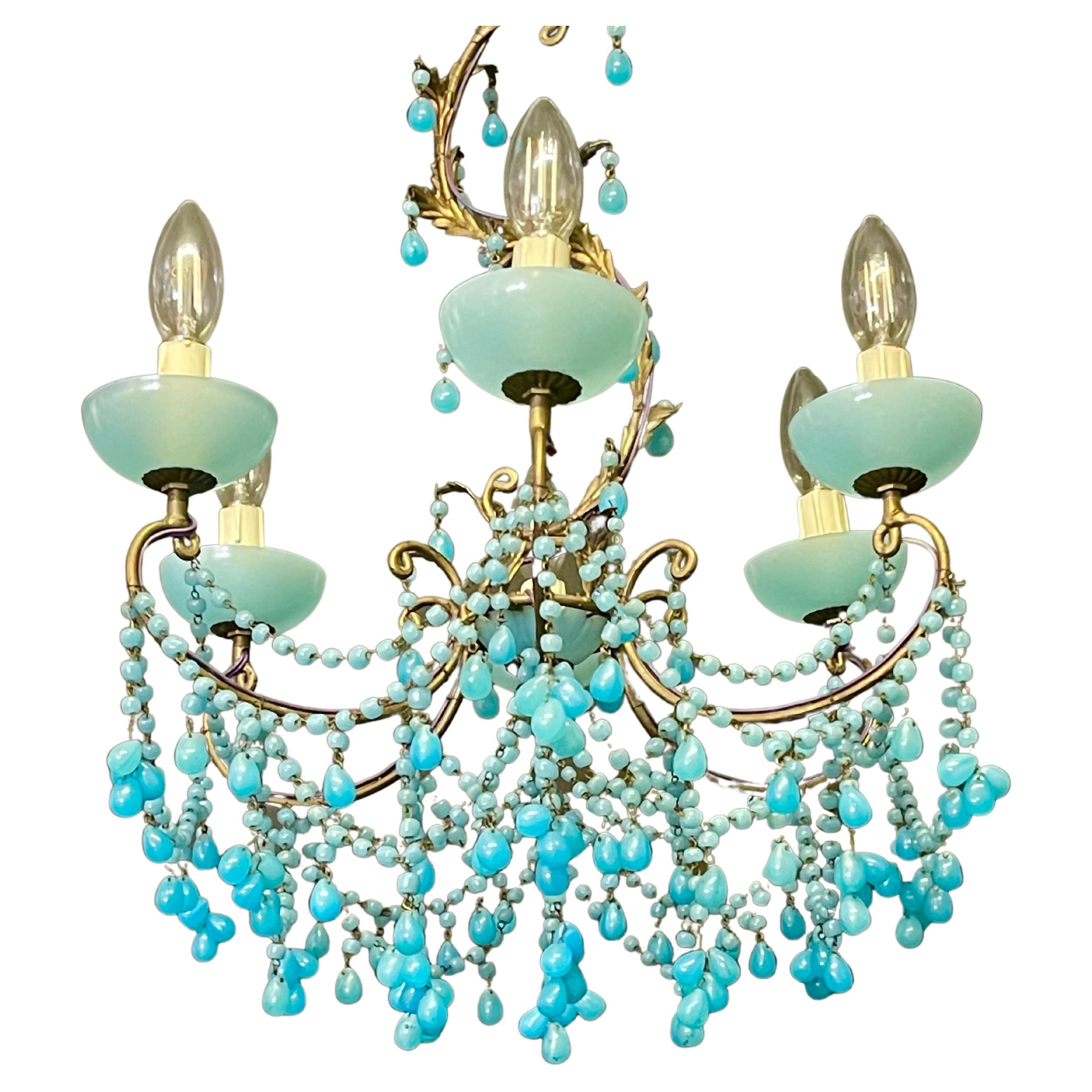 Schön  Italienischer Aqua-Opal-Blauer Kronleuchter, ca. 1930er Jahre