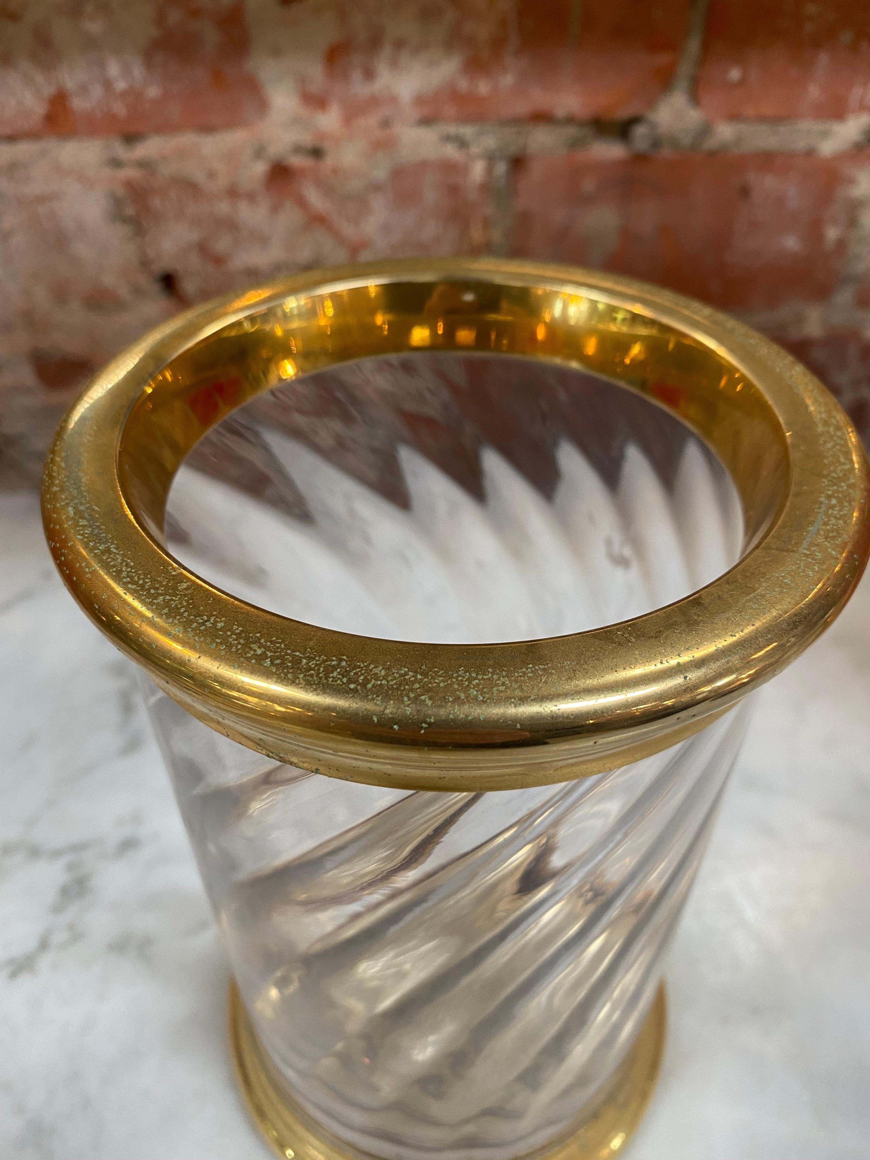 Beautiful Italian brass and glass vase made in Italy 1980.
 