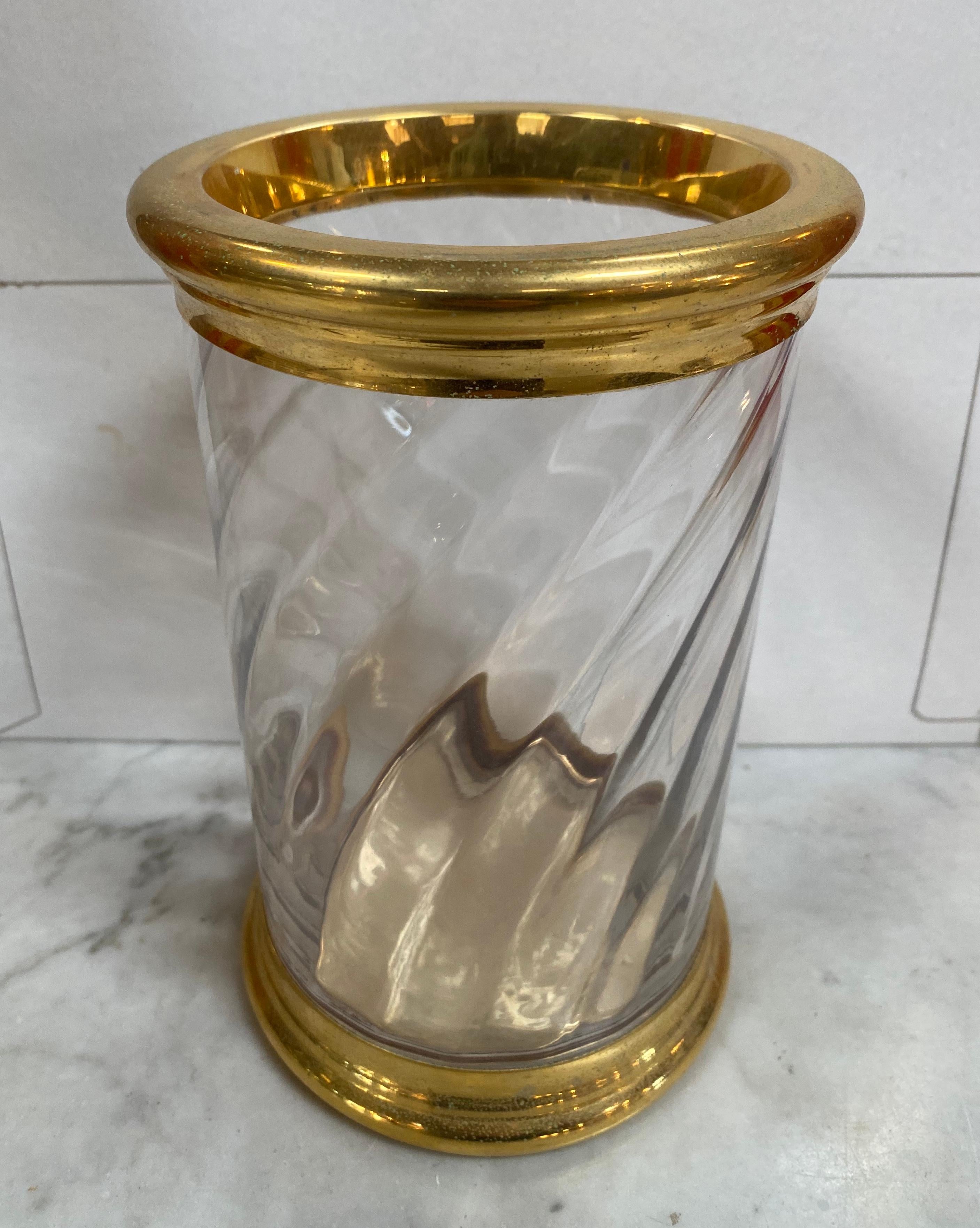 Late 20th Century Beautiful Italian Brass and Glass Vase, 1980 For Sale
