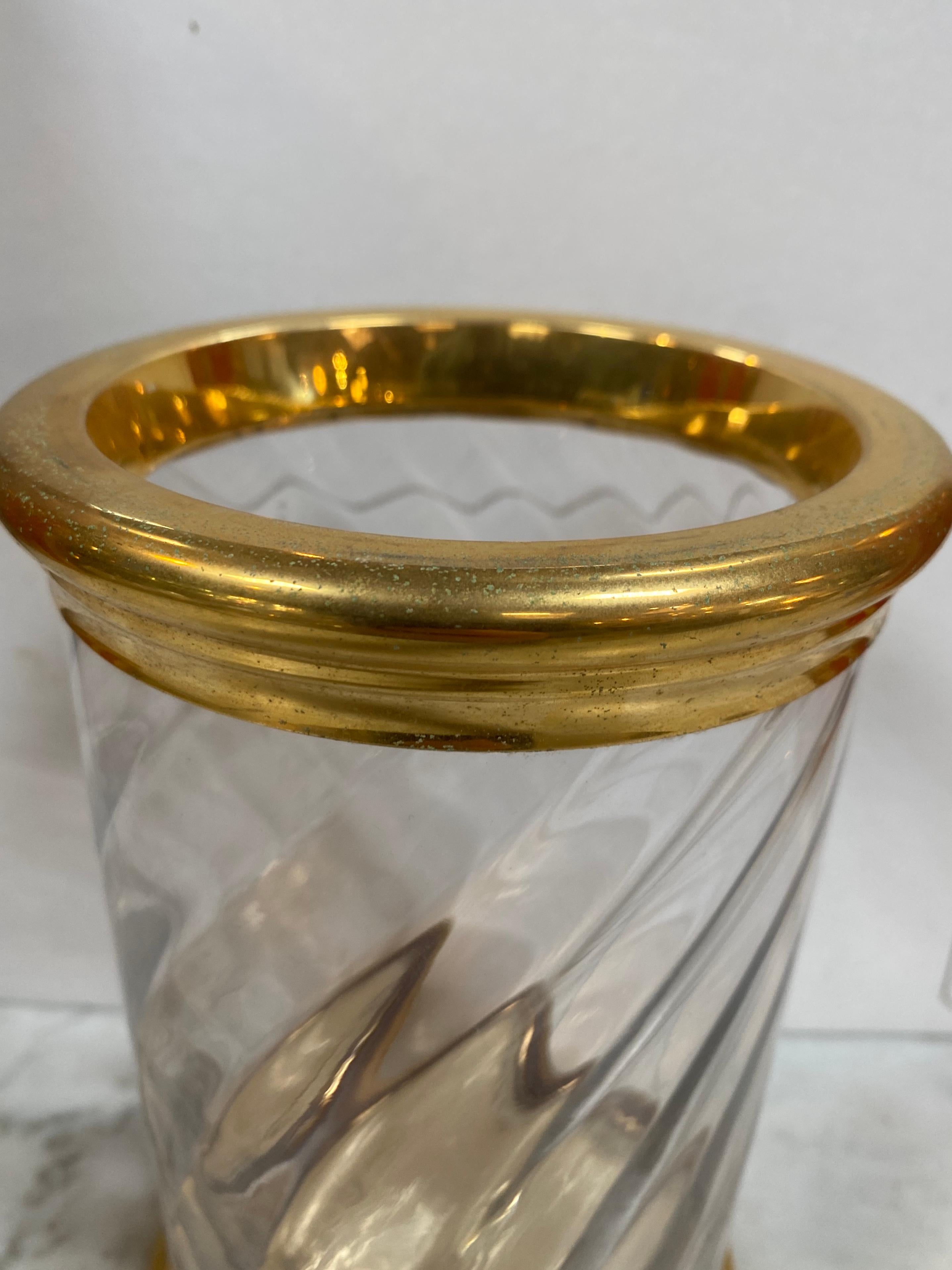 Beautiful Italian Brass and Glass Vase, 1980 For Sale 2