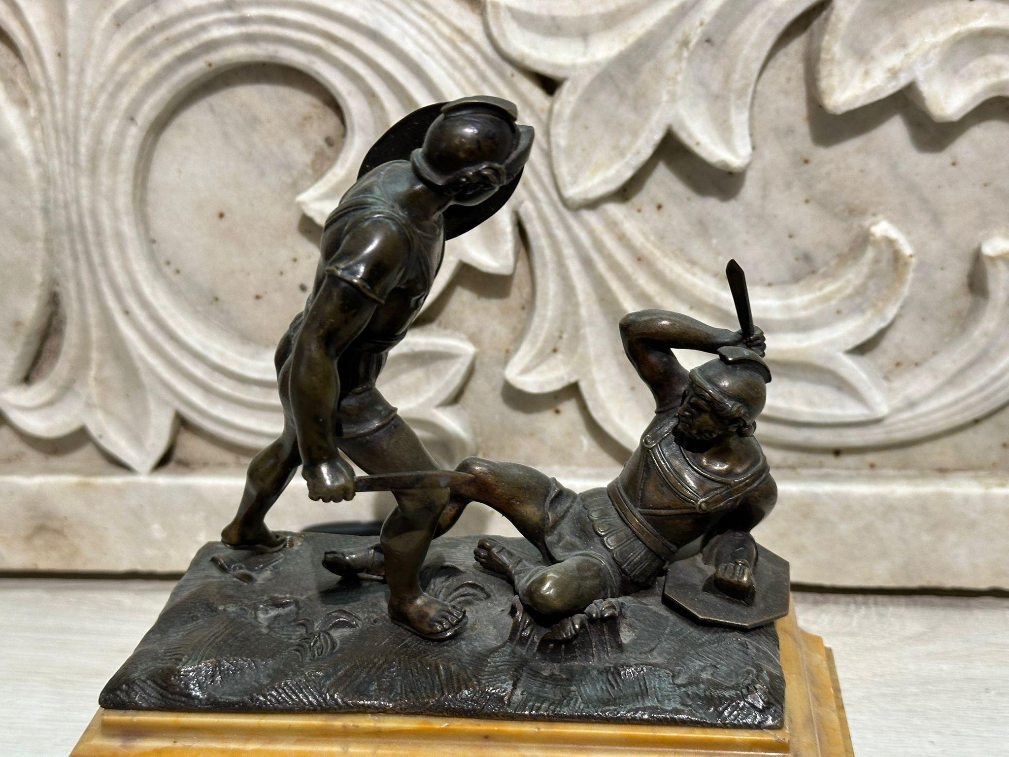 Hand-Crafted Beautiful Italian Bronze Sculpture of Gladiators Marble Base 19th Century VIDEO For Sale