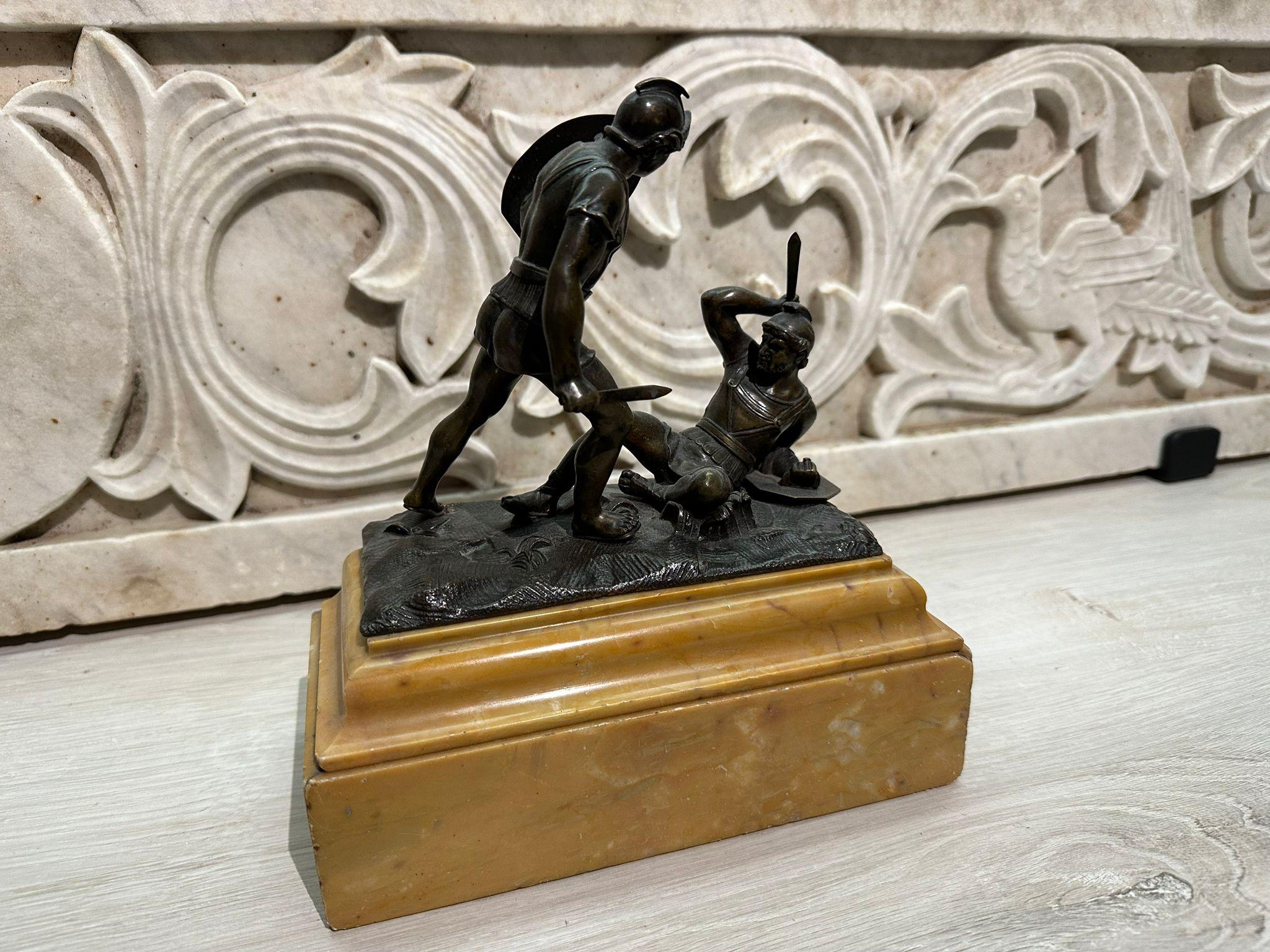 Beautiful Italian Bronze Sculpture of Gladiators Marble Base 19th Century VIDEO For Sale 1