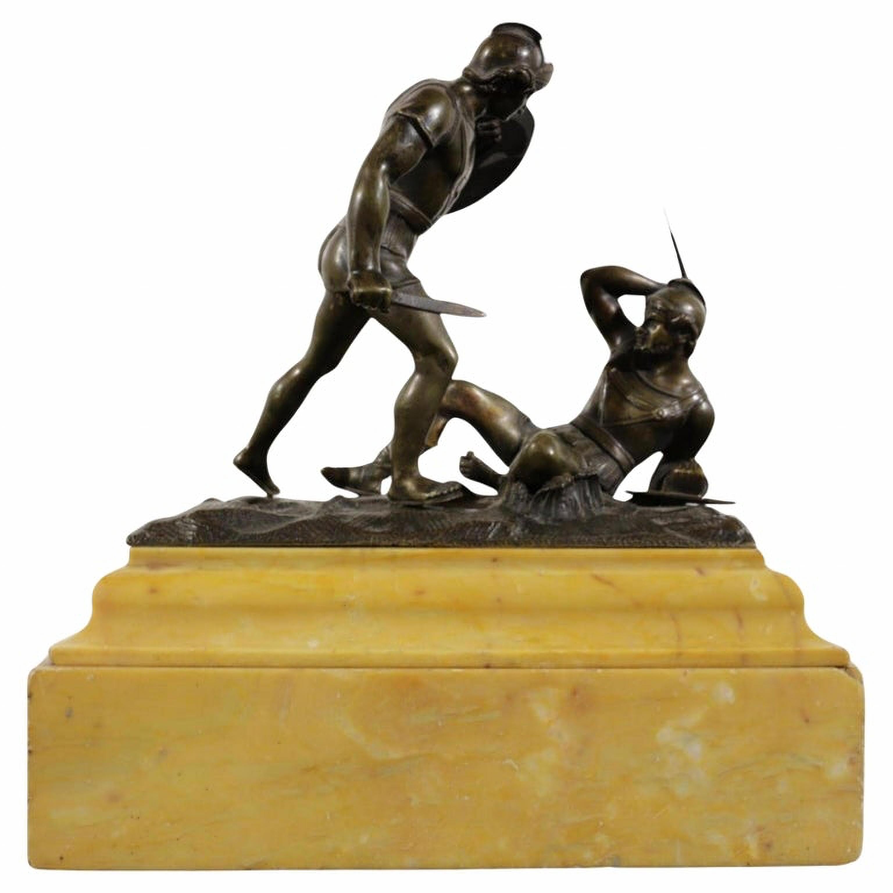 Bronze Magnifique sculpture italienne de gladiateurs avec base en marbre 19ème siècle VIDEO en vente