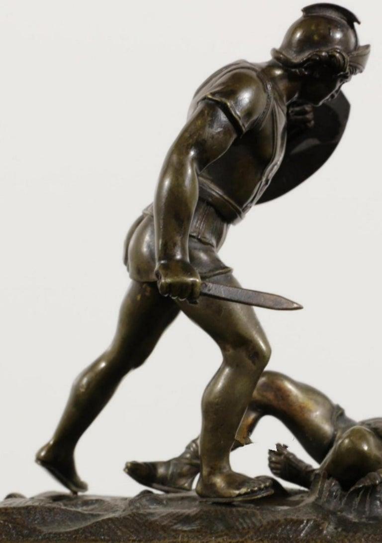 Beautiful Italian Bronze Sculpture of Gladiators Marble Base 19th Century VIDEO For Sale 3