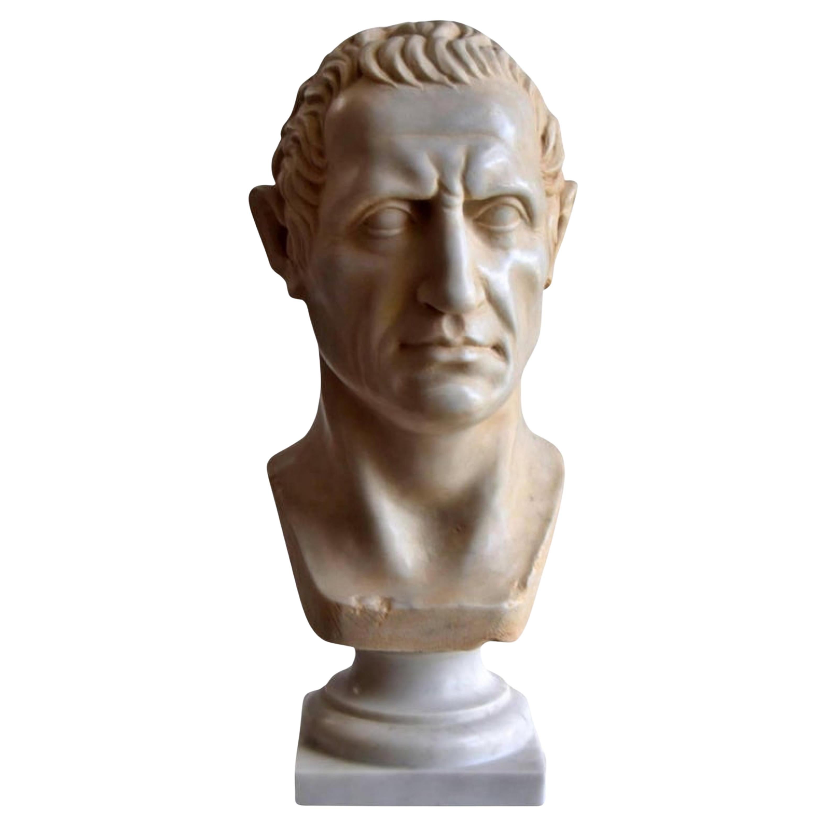 Beautiful Italian Caesar Bust Early 20th Century Carrara Marble