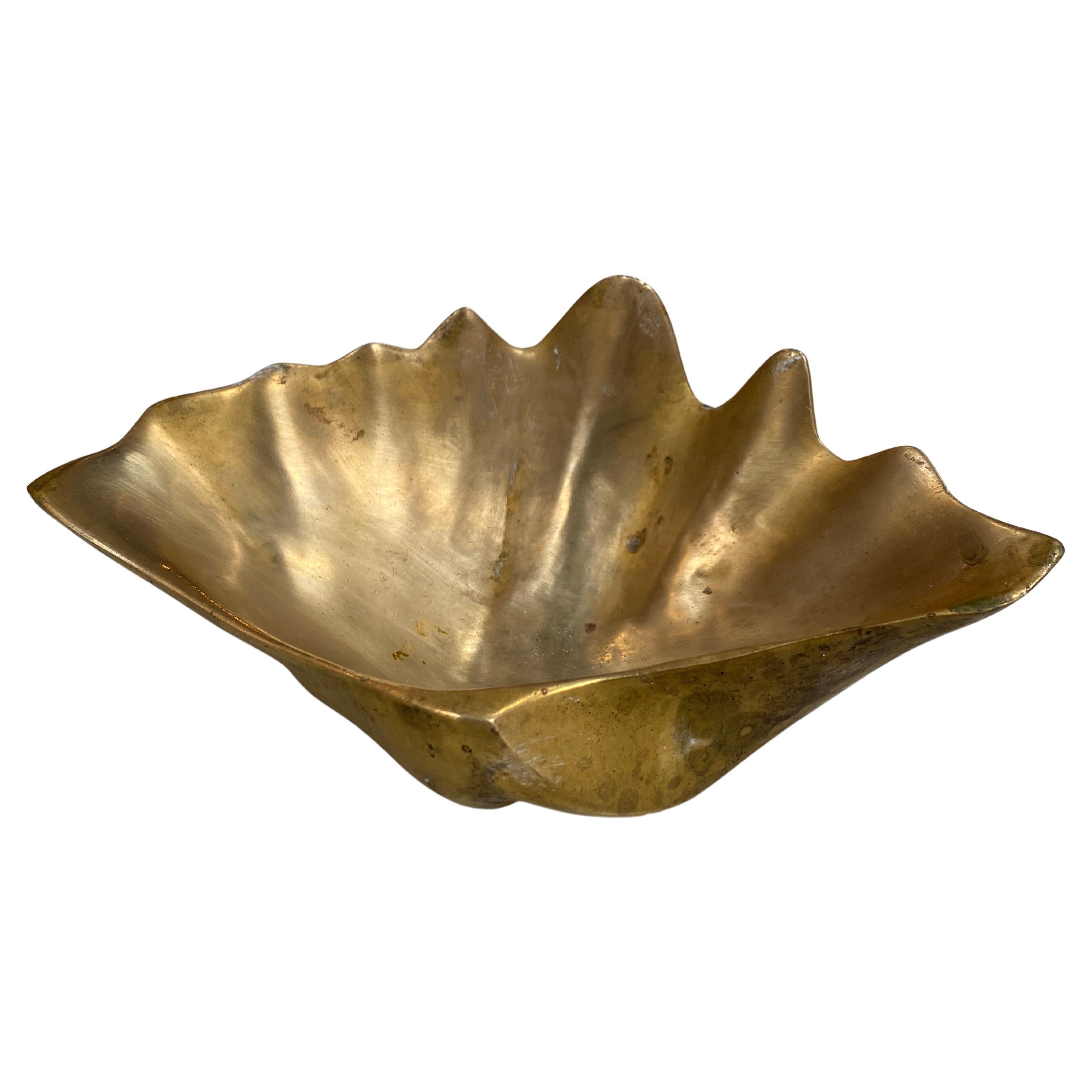 Handmade Brass Cast Leaf Decorative Bowl, Small For Sale at 1stDibs