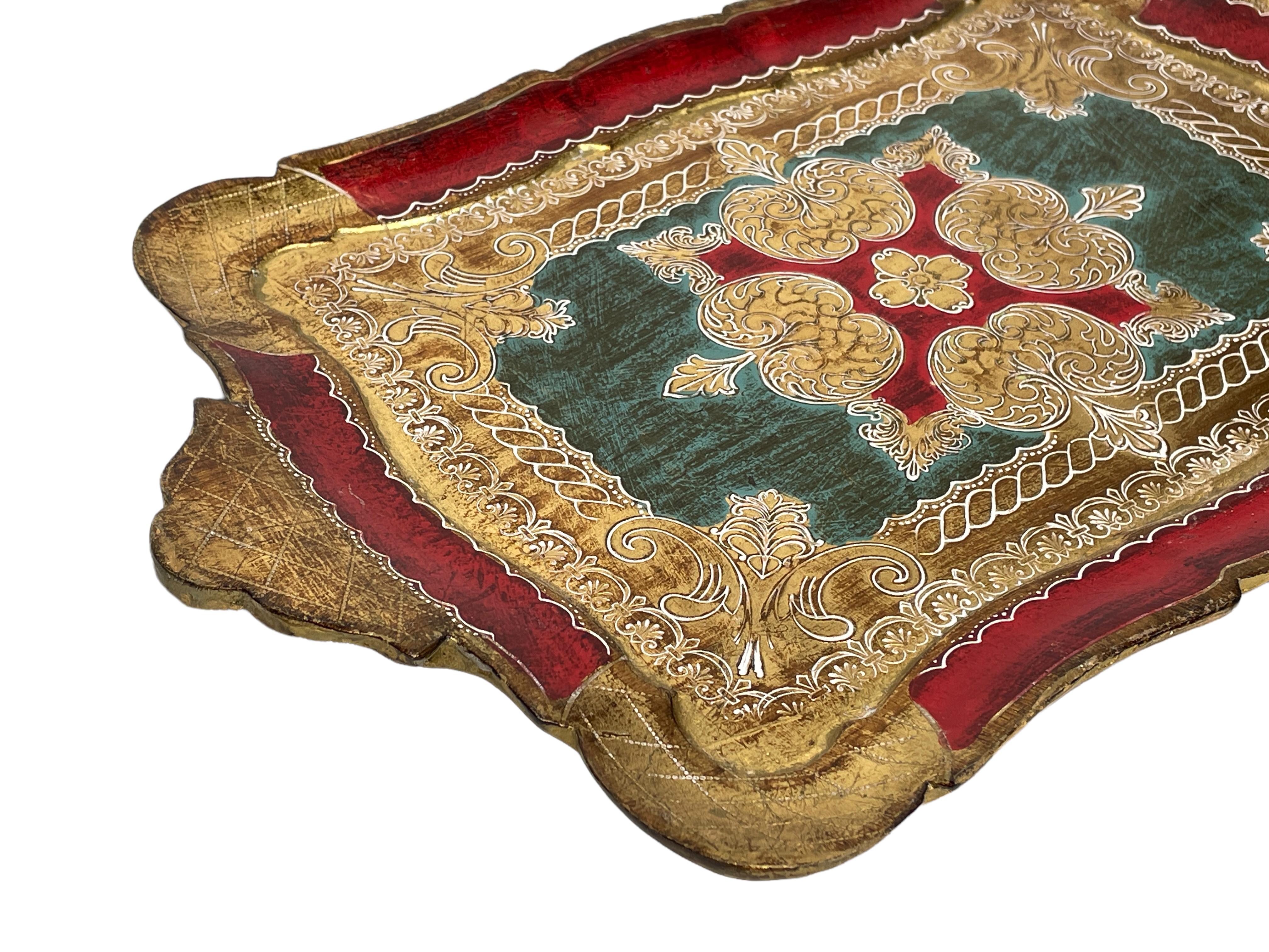 Beautiful Italian Florentine Gilded Gilt Wood Serving Tray Toleware Tole, 1960s In Good Condition For Sale In Nuernberg, DE