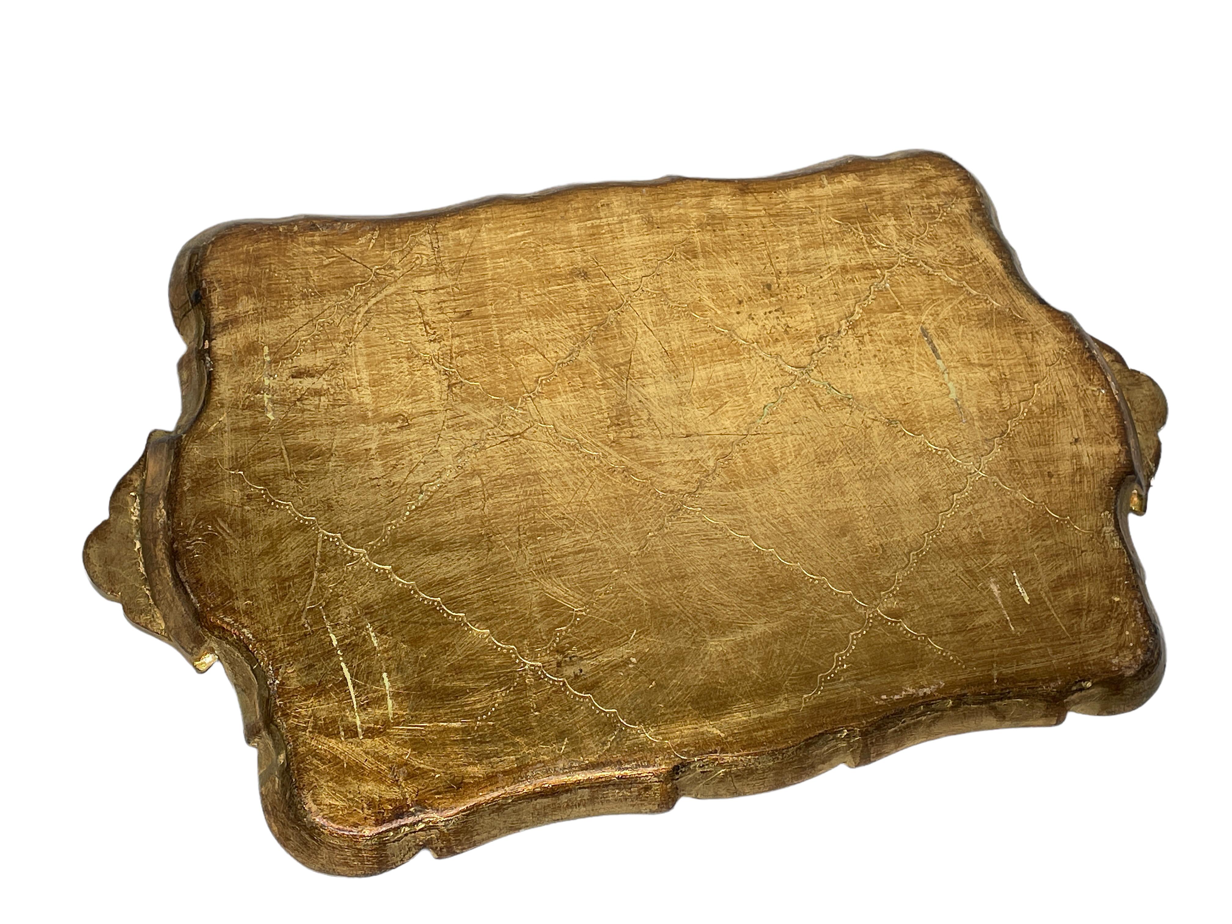 Mid-20th Century Beautiful Italian Florentine Gilded Gilt Wood Serving Tray Toleware Tole, 1960s For Sale
