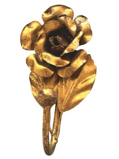 Beautiful Italian Florentine Gold Gilt Metal Rose Coat Hook Toleware Tole, 1950s