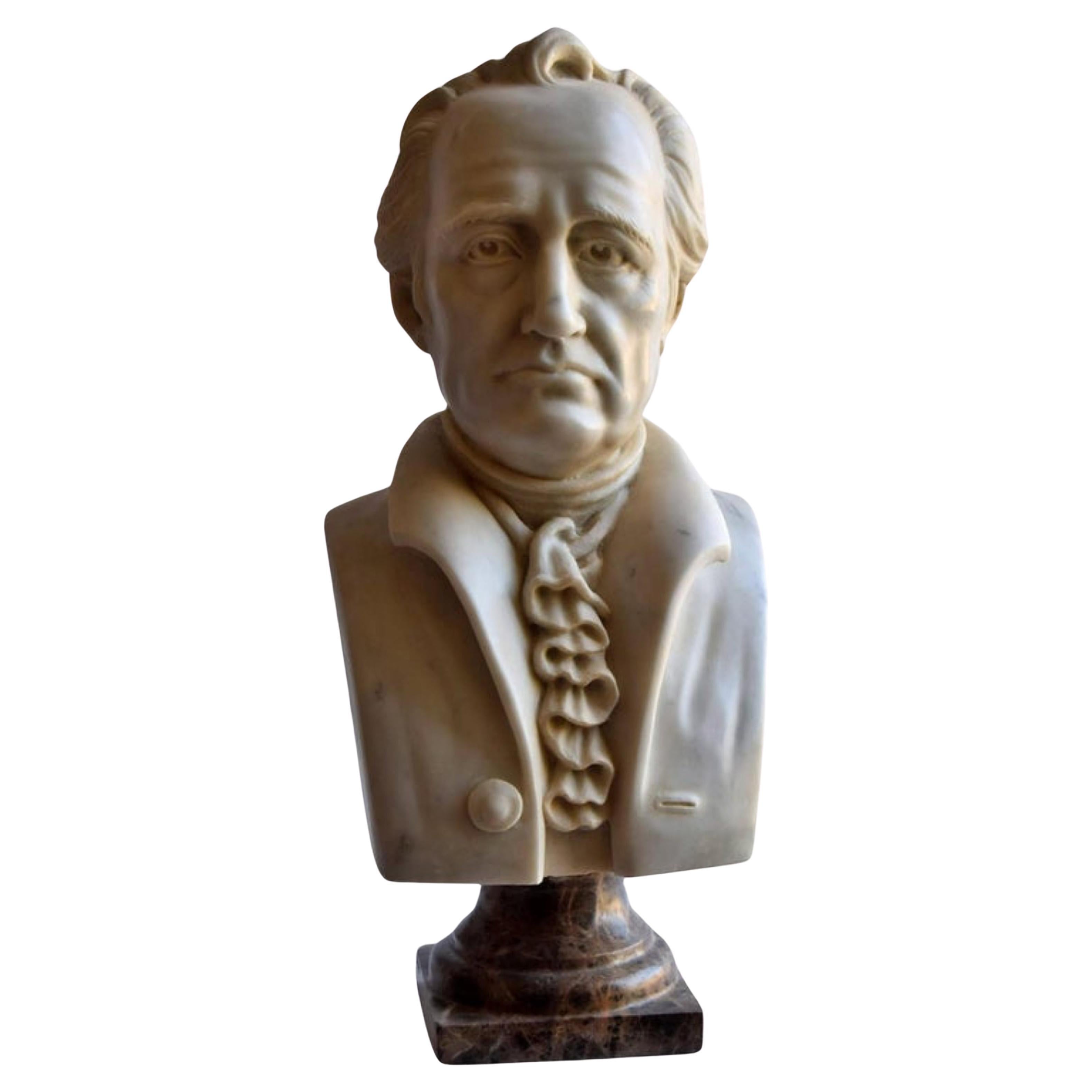 Magnifique buste Goethe italien en marbre de Carrare du début du 20e siècle