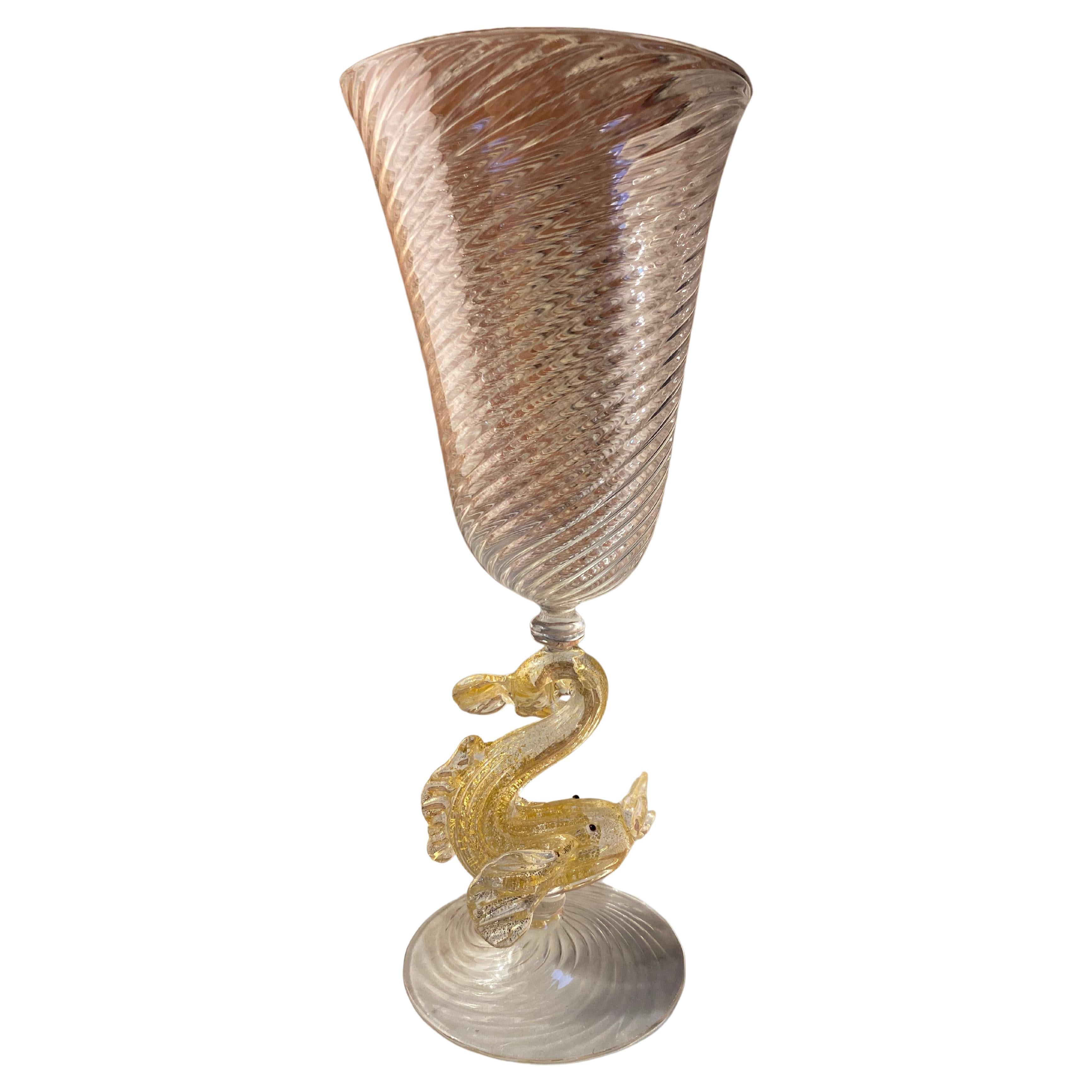 Magnifique calice italienne fabriquée à la main en verre de Murano soufflé, 1970