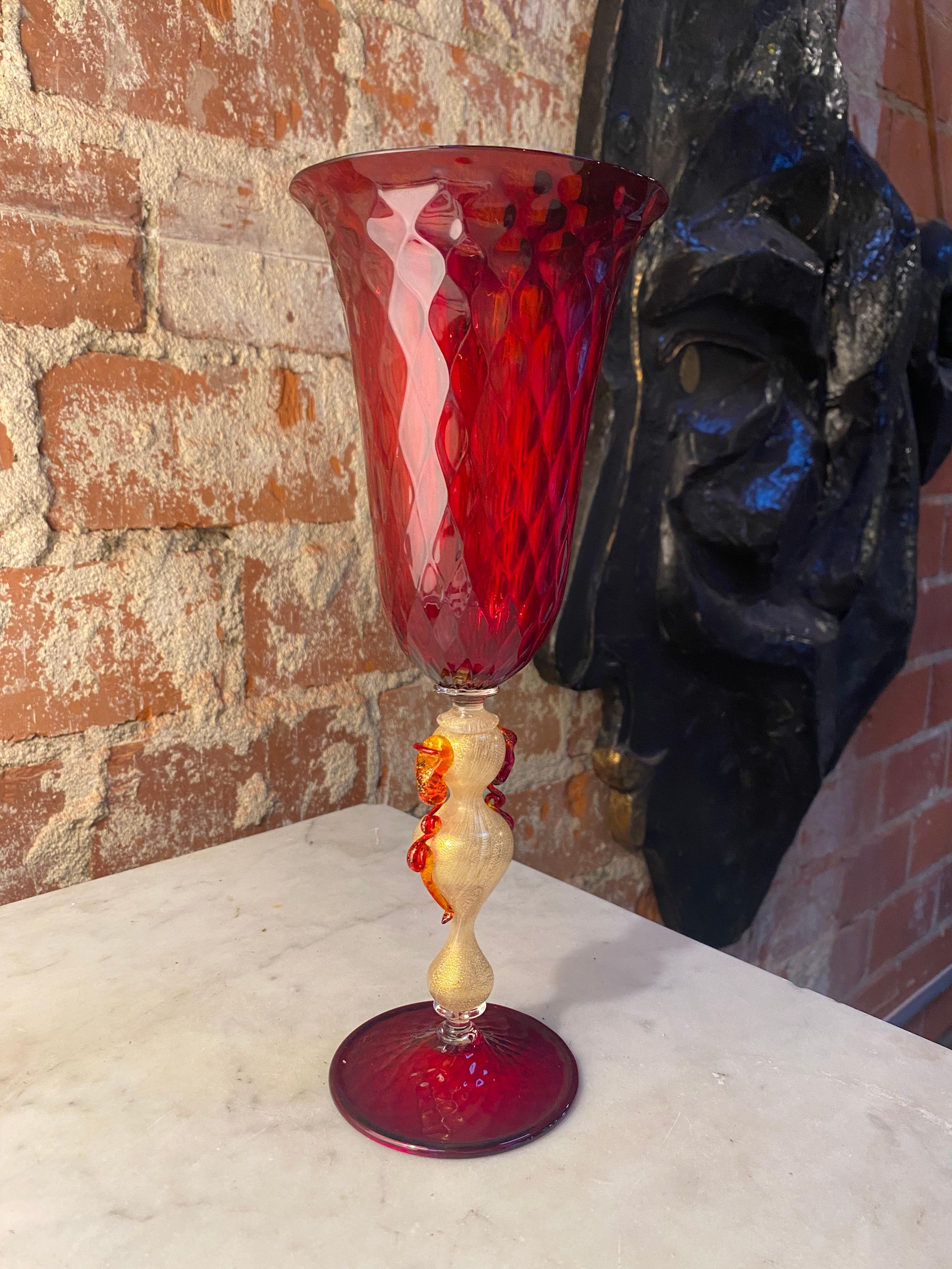 Beautiful Italian Handcrafted Chalice in Red Blown Murano Glass, 1970 For Sale 1