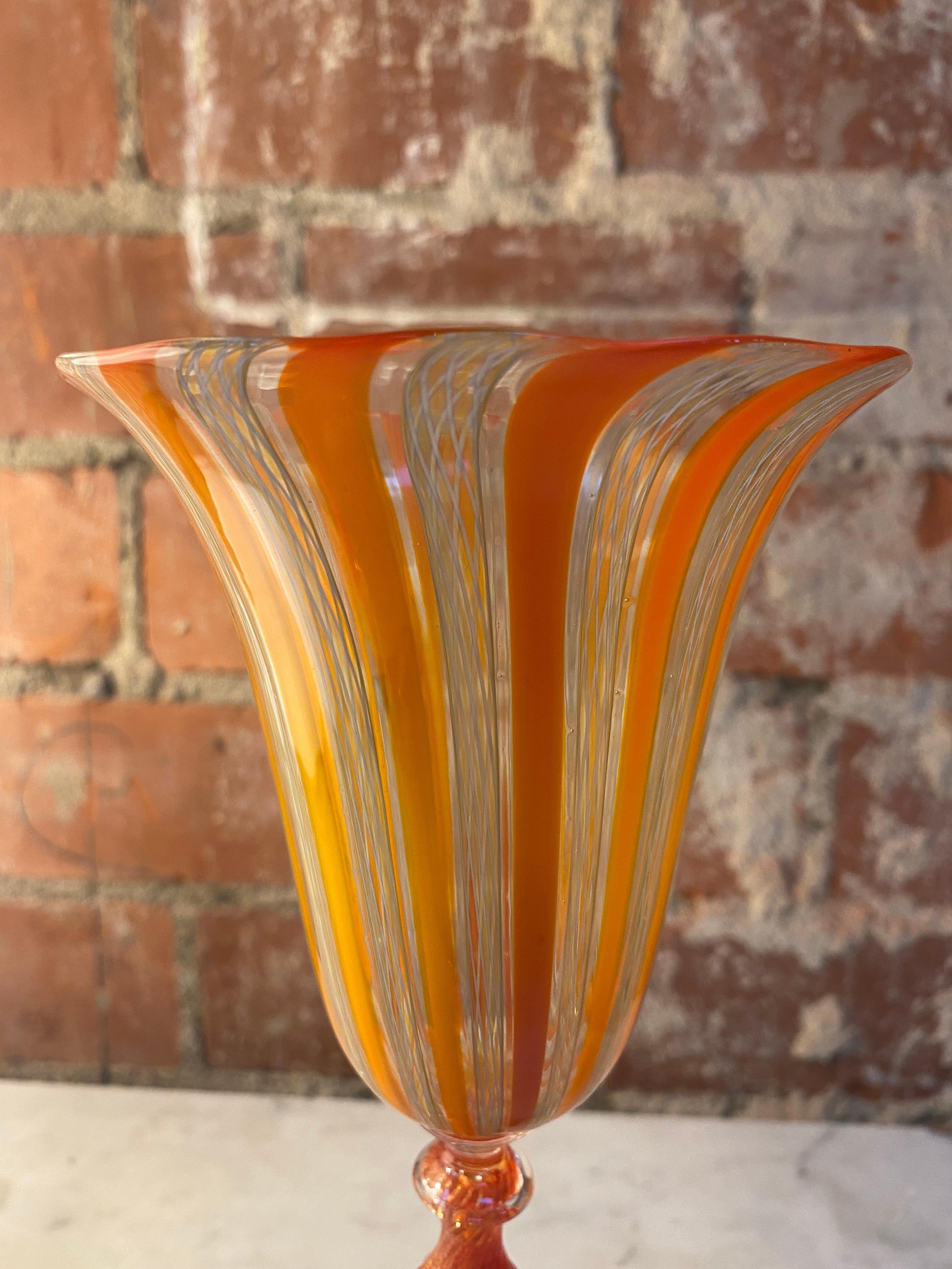 Mid-Century Modern Beautiful Italian Handcrafted Chalice in Yellow Blown Murano Glass 1970 For Sale