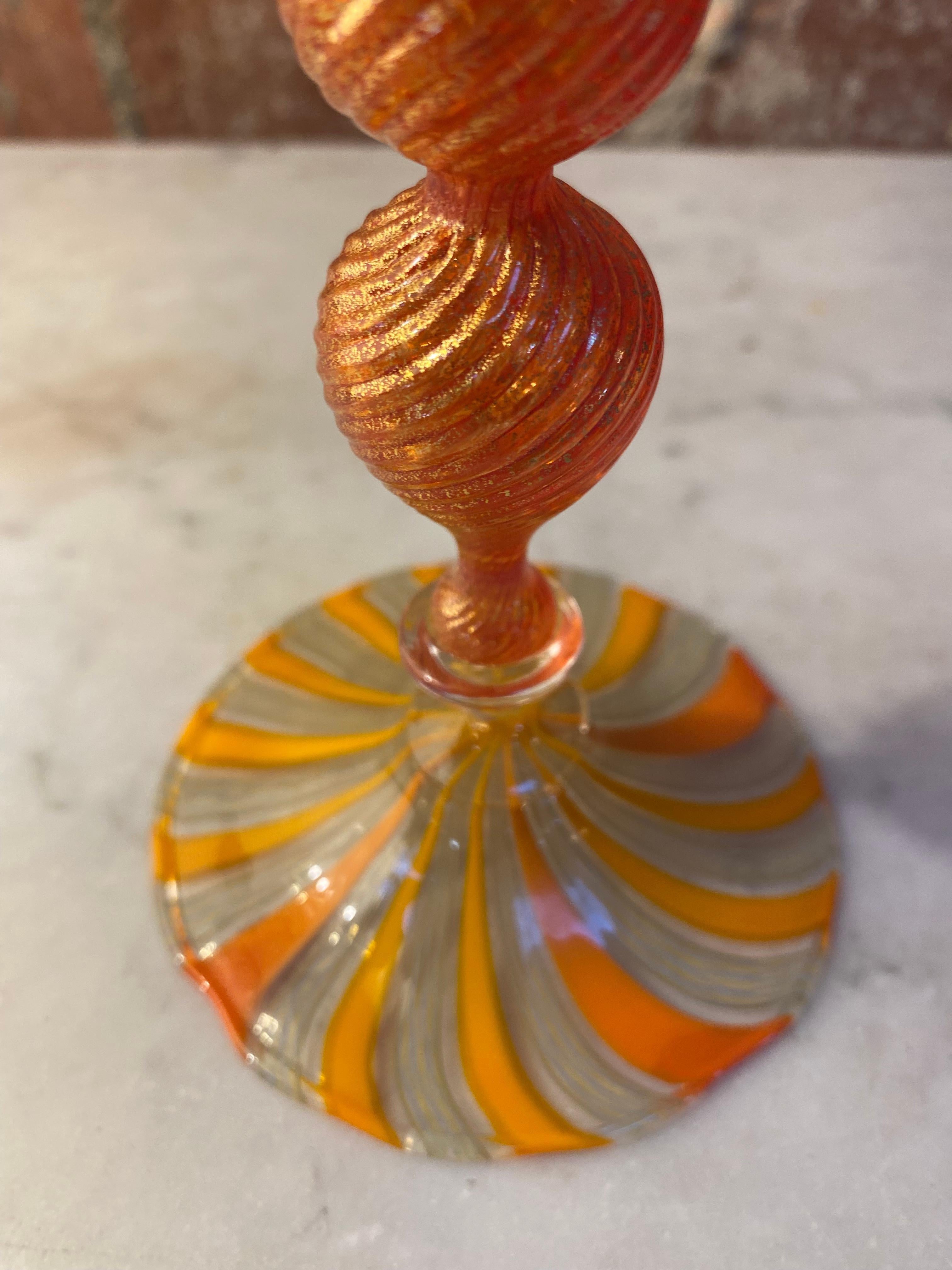 Late 20th Century Beautiful Italian Handcrafted Chalice in Yellow Blown Murano Glass 1970 For Sale